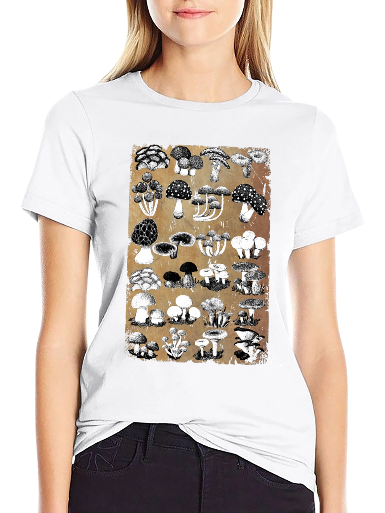 Mushroom Print Black T-Shirt - Nature Lovers Tee
