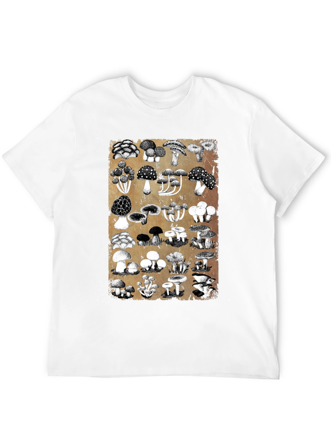 Mushroom Print Black T-Shirt - Nature Lovers Tee
