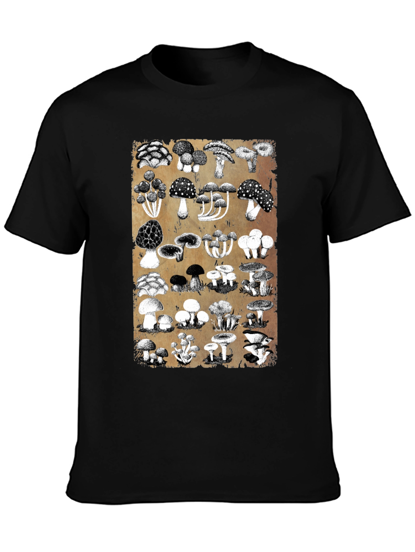 Mushroom Print Black T-Shirt - Nature Lovers Tee