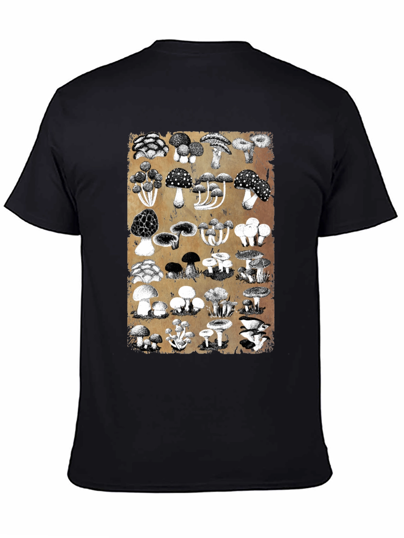 Mushroom Print Black T-Shirt - Nature Lovers Tee