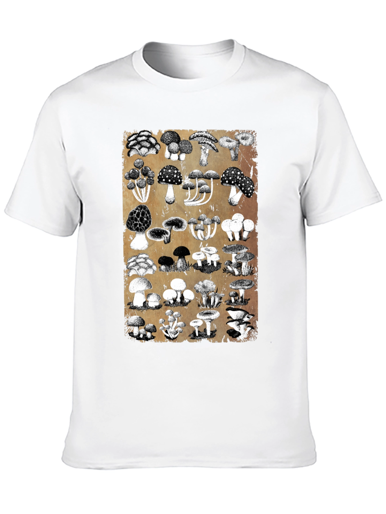 Mushroom Print Black T-Shirt - Nature Lovers Tee