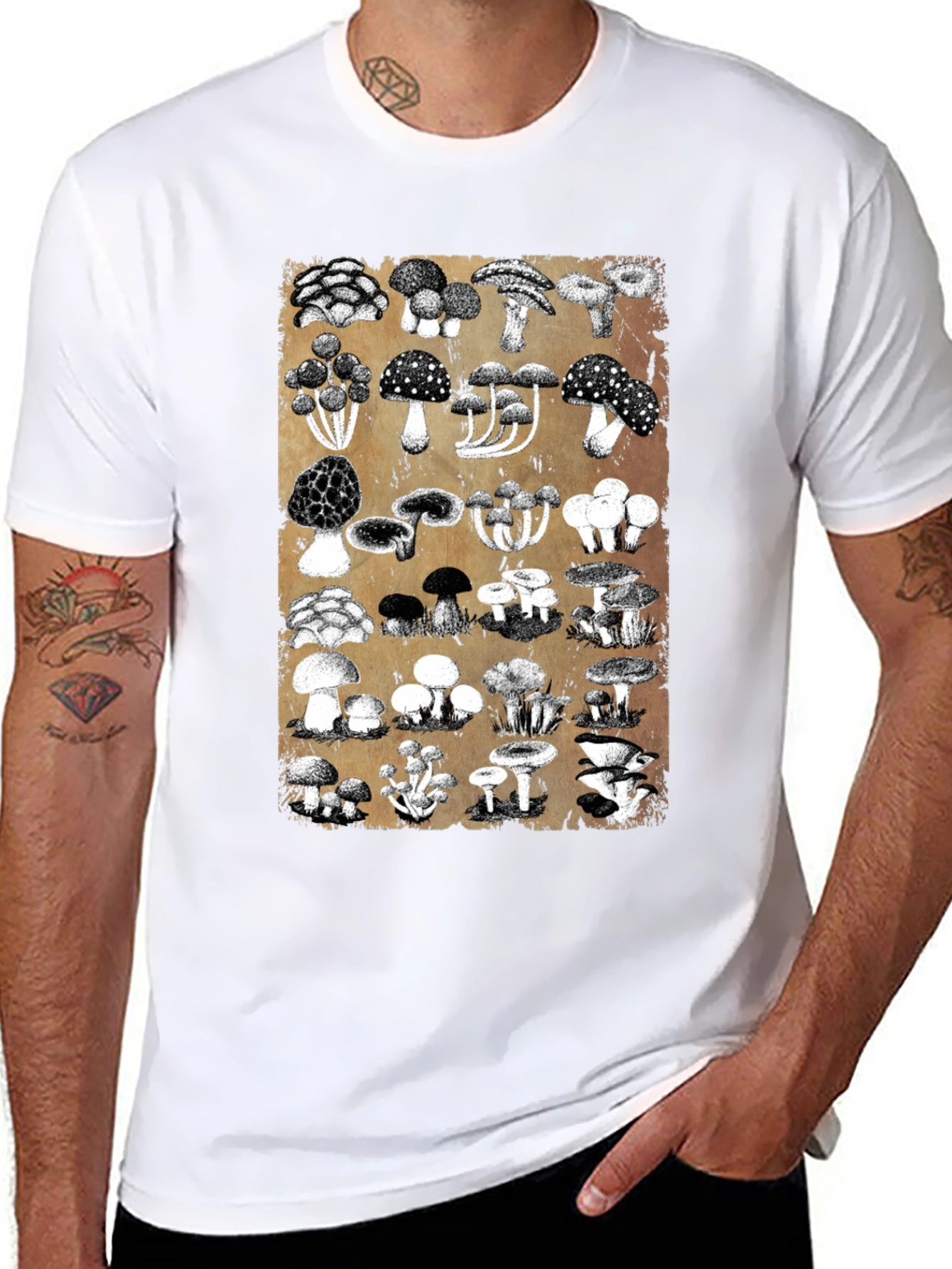 Mushroom Print Black T-Shirt - Nature Lovers Tee