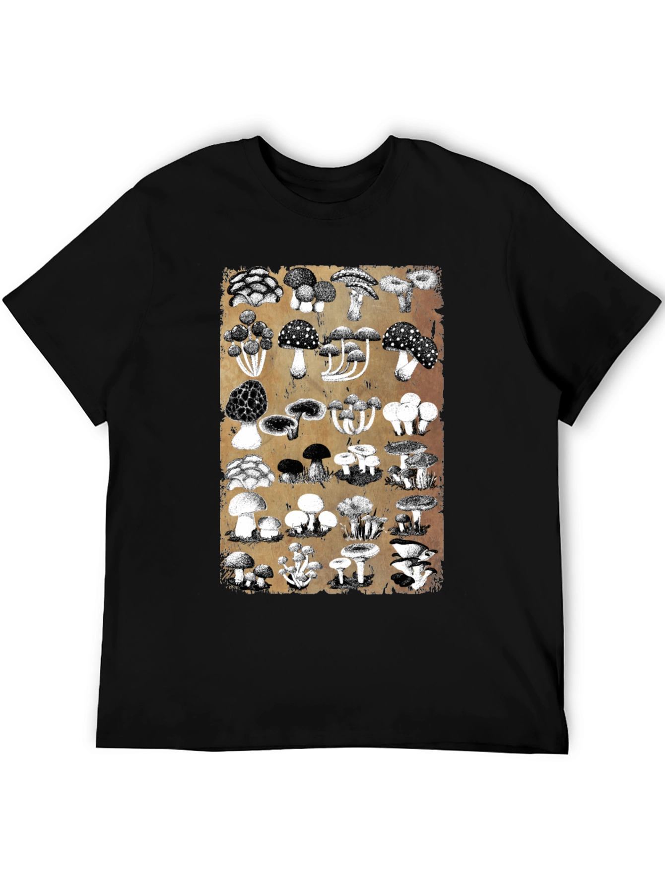 Mushroom Print Black T-Shirt - Nature Lovers Tee