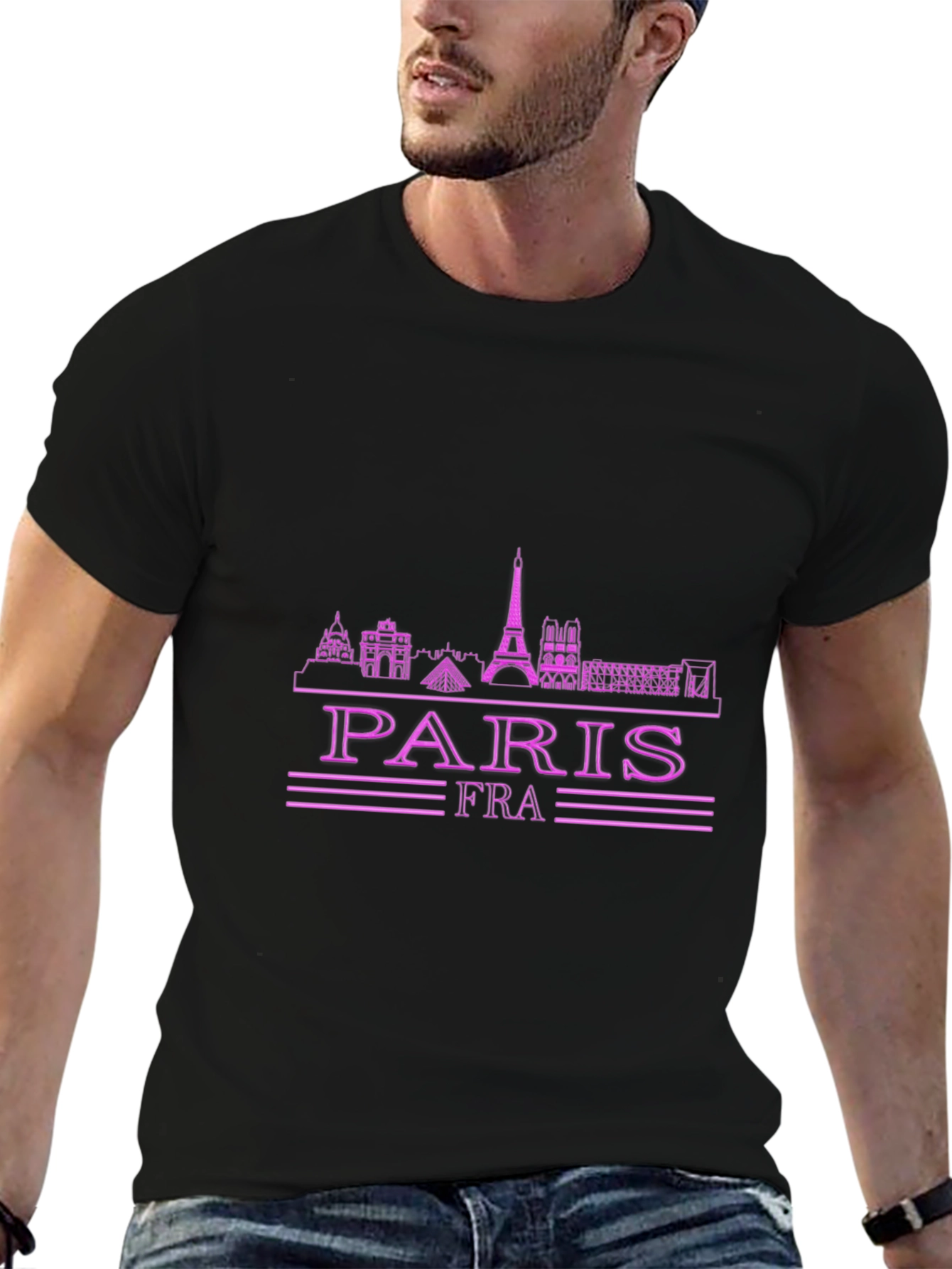 Paris France Skyline Graphic Tee - Black
