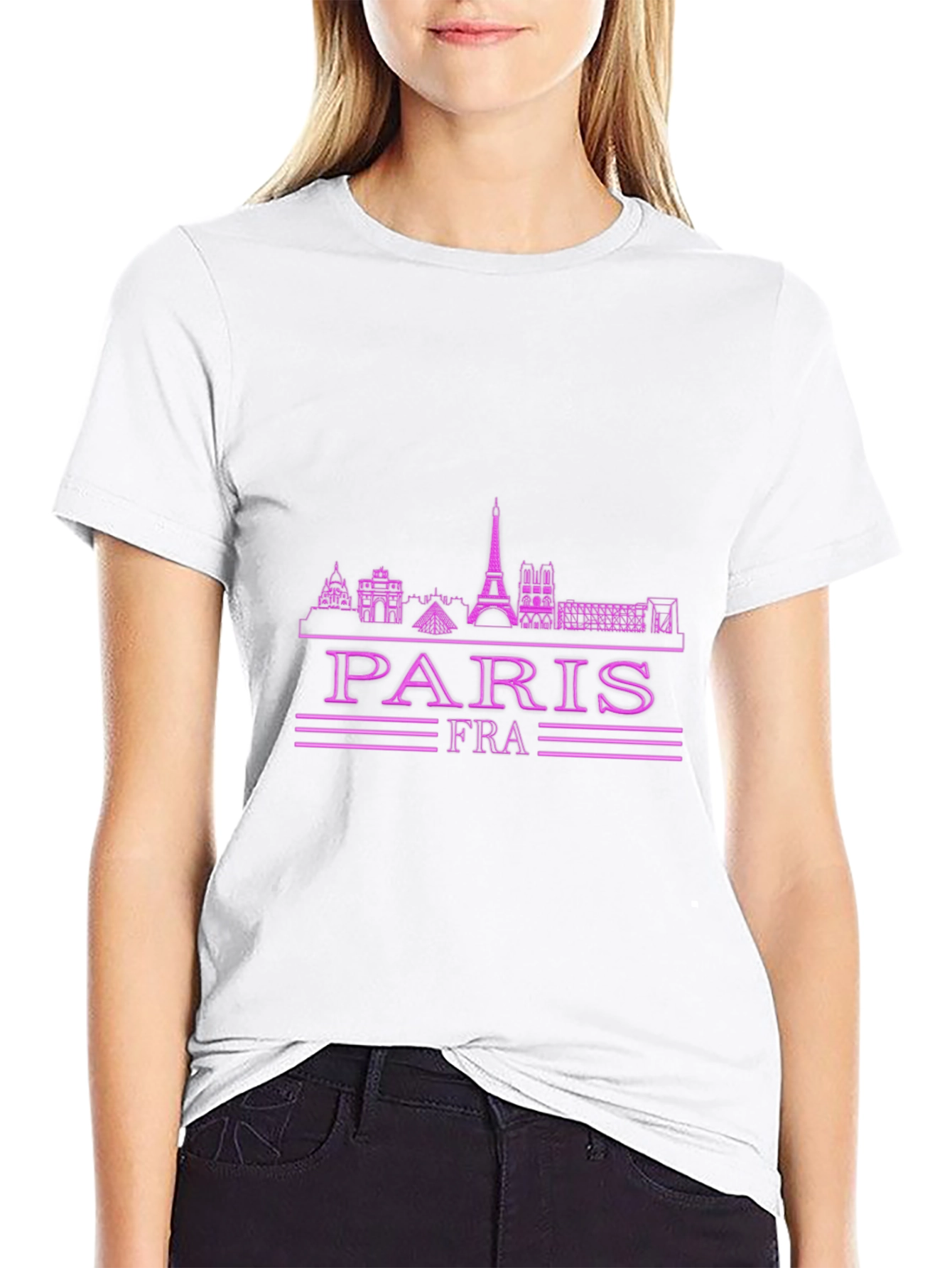 Paris France Skyline Graphic Tee - Black