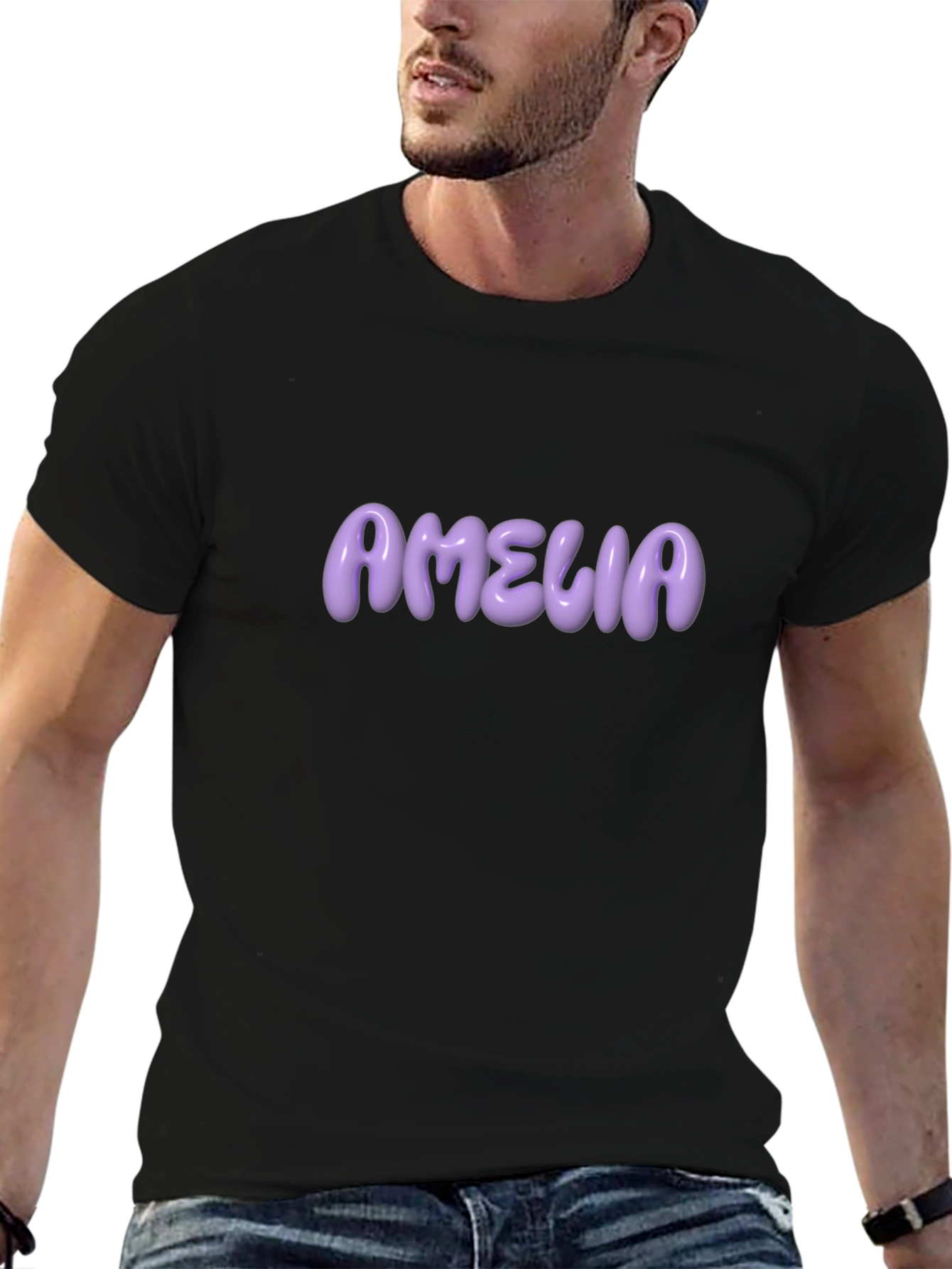 Amelia Purple Lettering Black T-Shirt