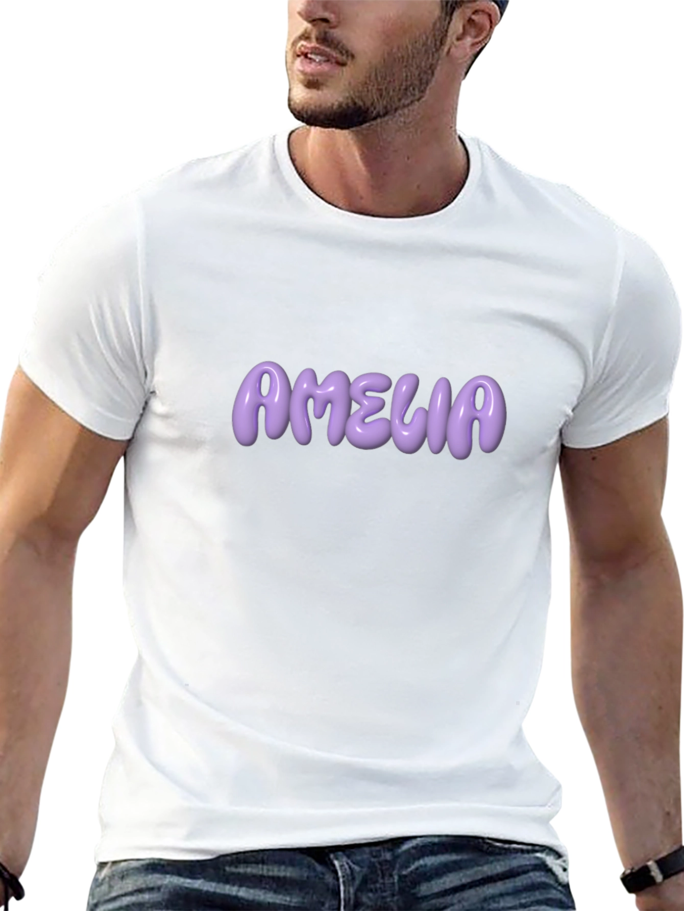 Amelia Purple Lettering Black T-Shirt