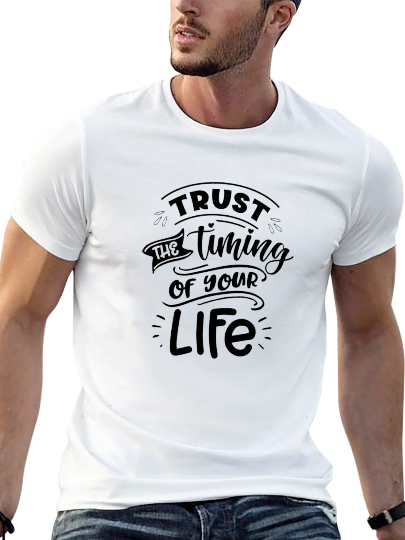 Trust the Timing T-Shirt - Black Crew Neck Tee