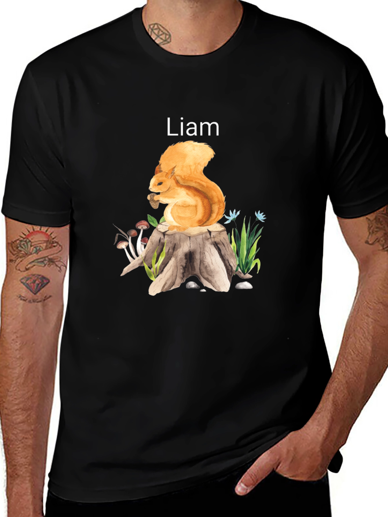 Squirrel on Stump Custom Name T-Shirt