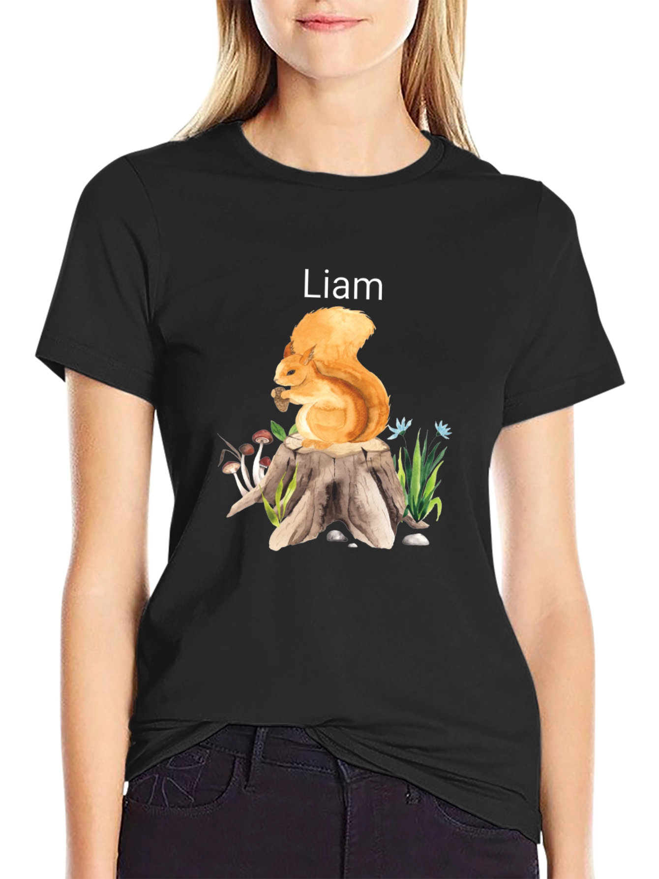 Squirrel on Stump Custom Name T-Shirt