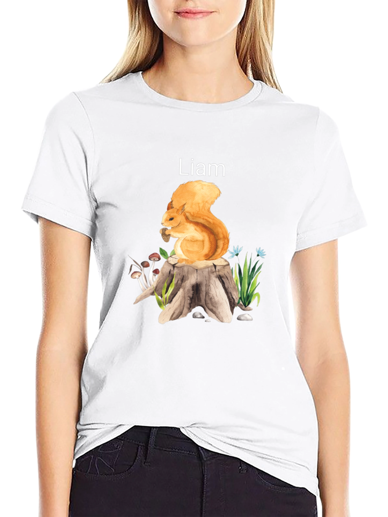Squirrel on Stump Custom Name T-Shirt