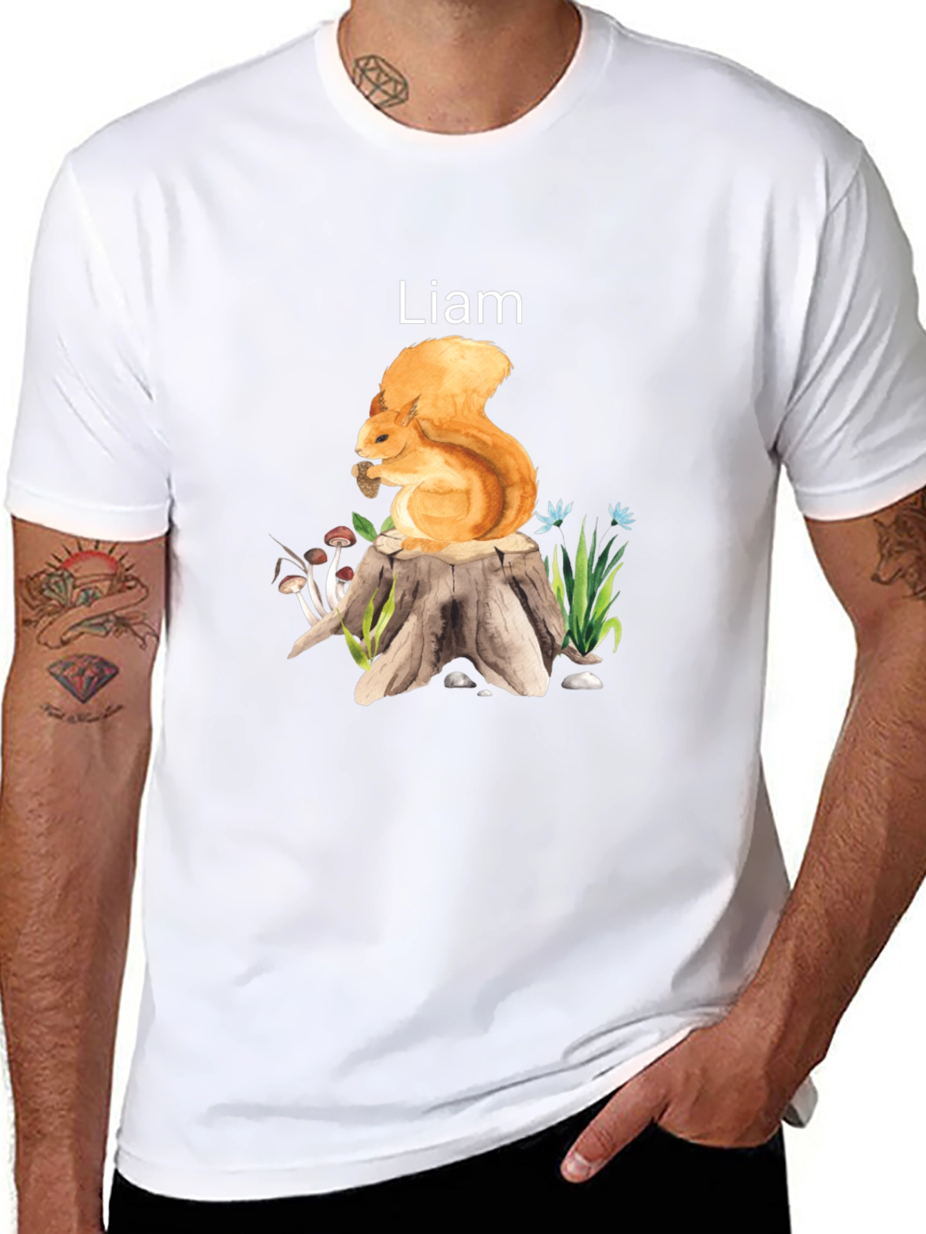Squirrel on Stump Custom Name T-Shirt