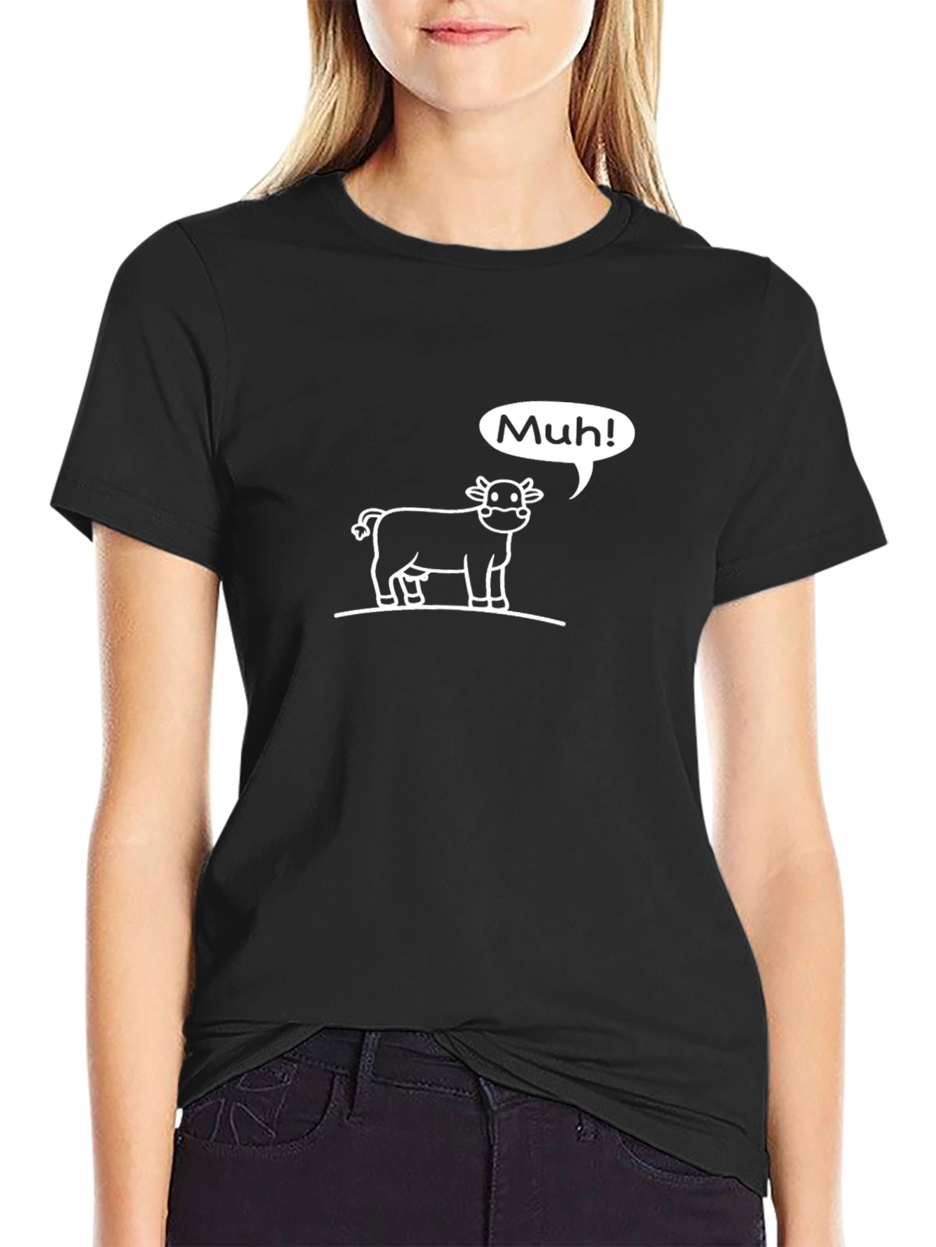 Muh! Cow Graphic Tee - Black Cotton T-Shirt