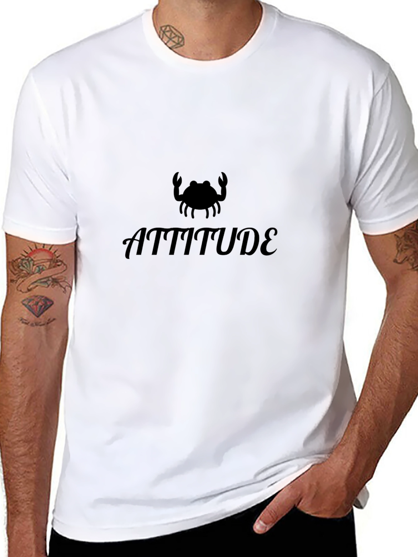Attitude Crab Tee - Black Cotton Blend Casual Shirt