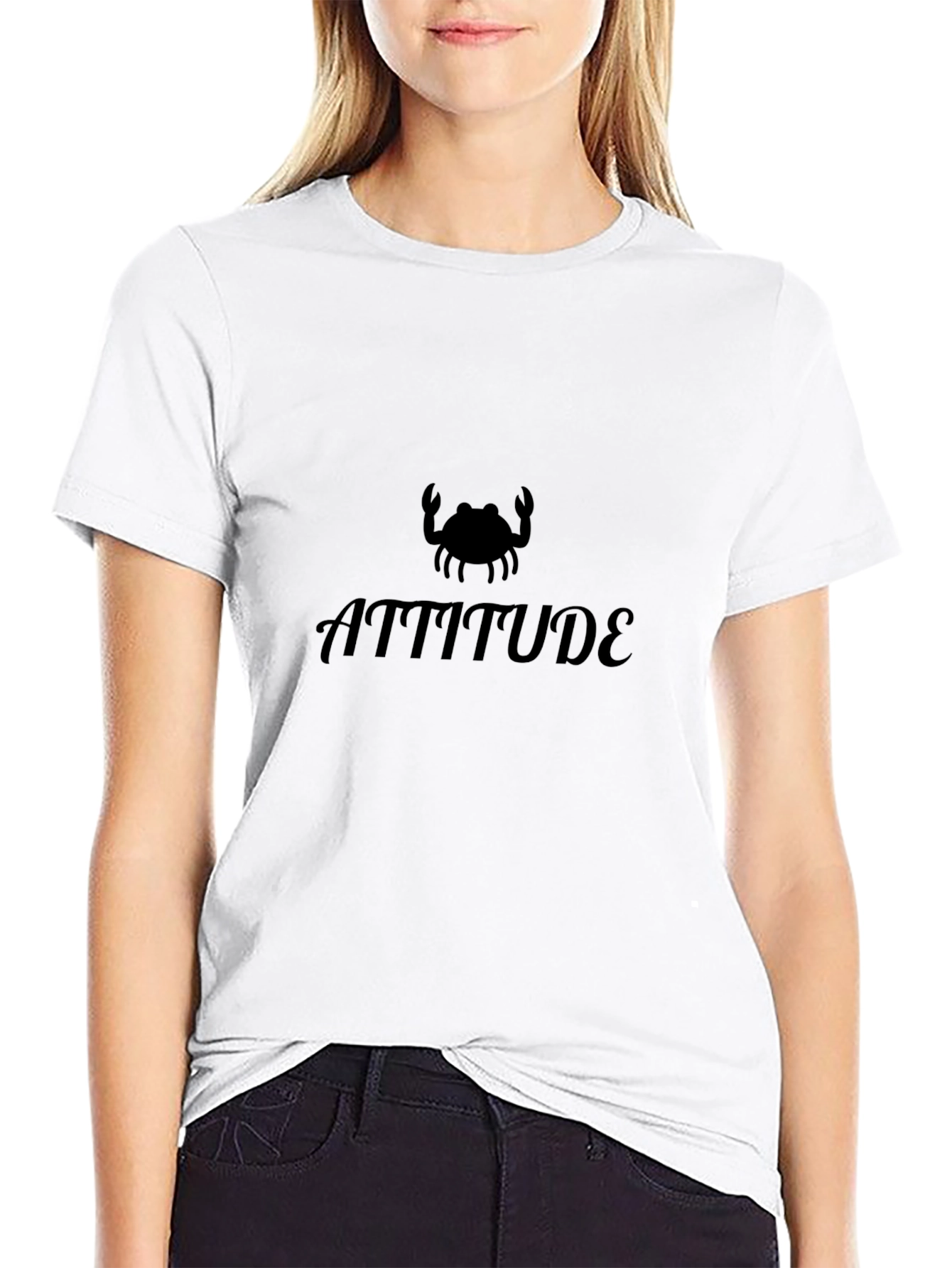 Attitude Crab Tee - Black Cotton Blend Casual Shirt