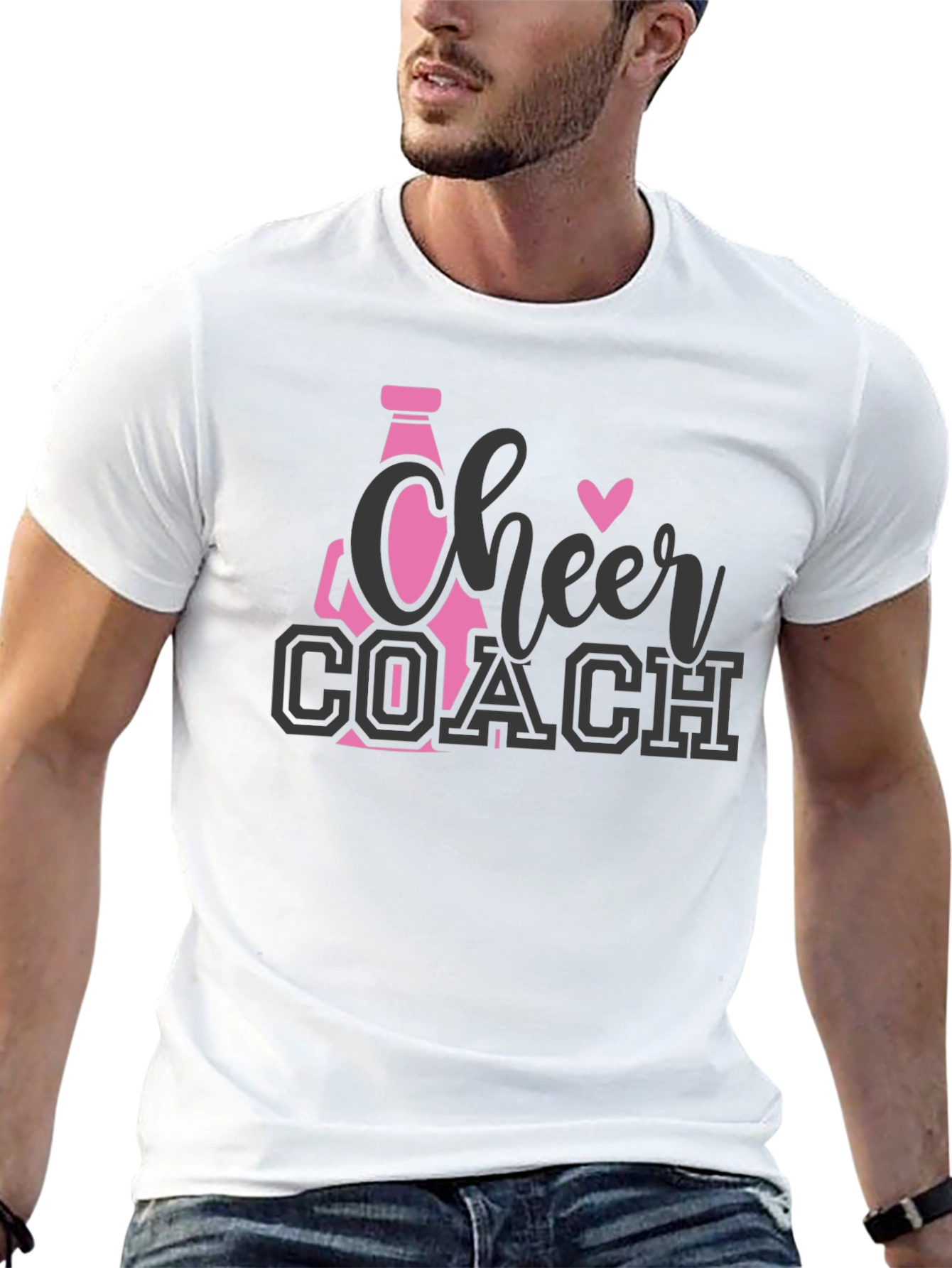 Cheer Coach T-Shirt - Pink & Gray Design