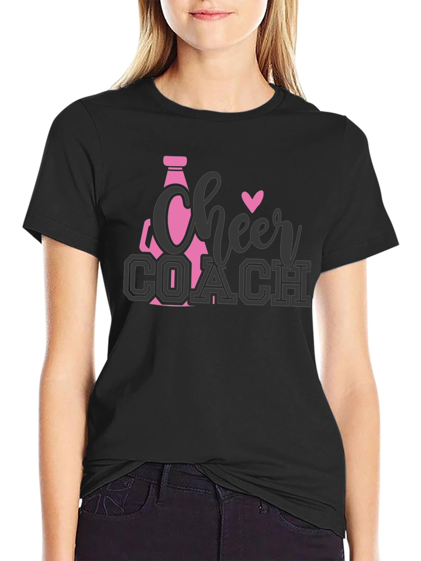 Cheer Coach T-Shirt - Pink & Gray Design