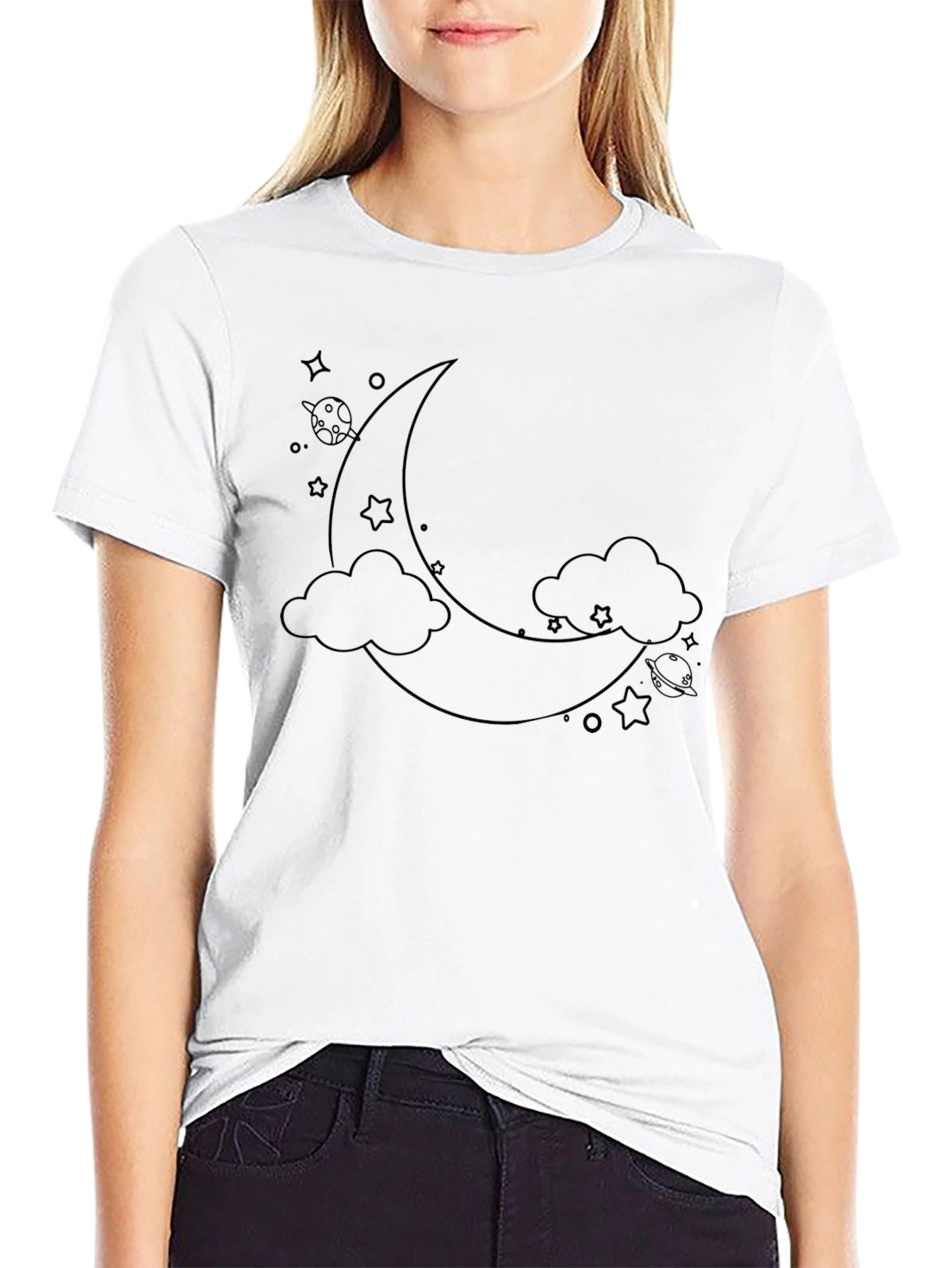 Dreamy Moon & Stars Graphic Tee - Black
