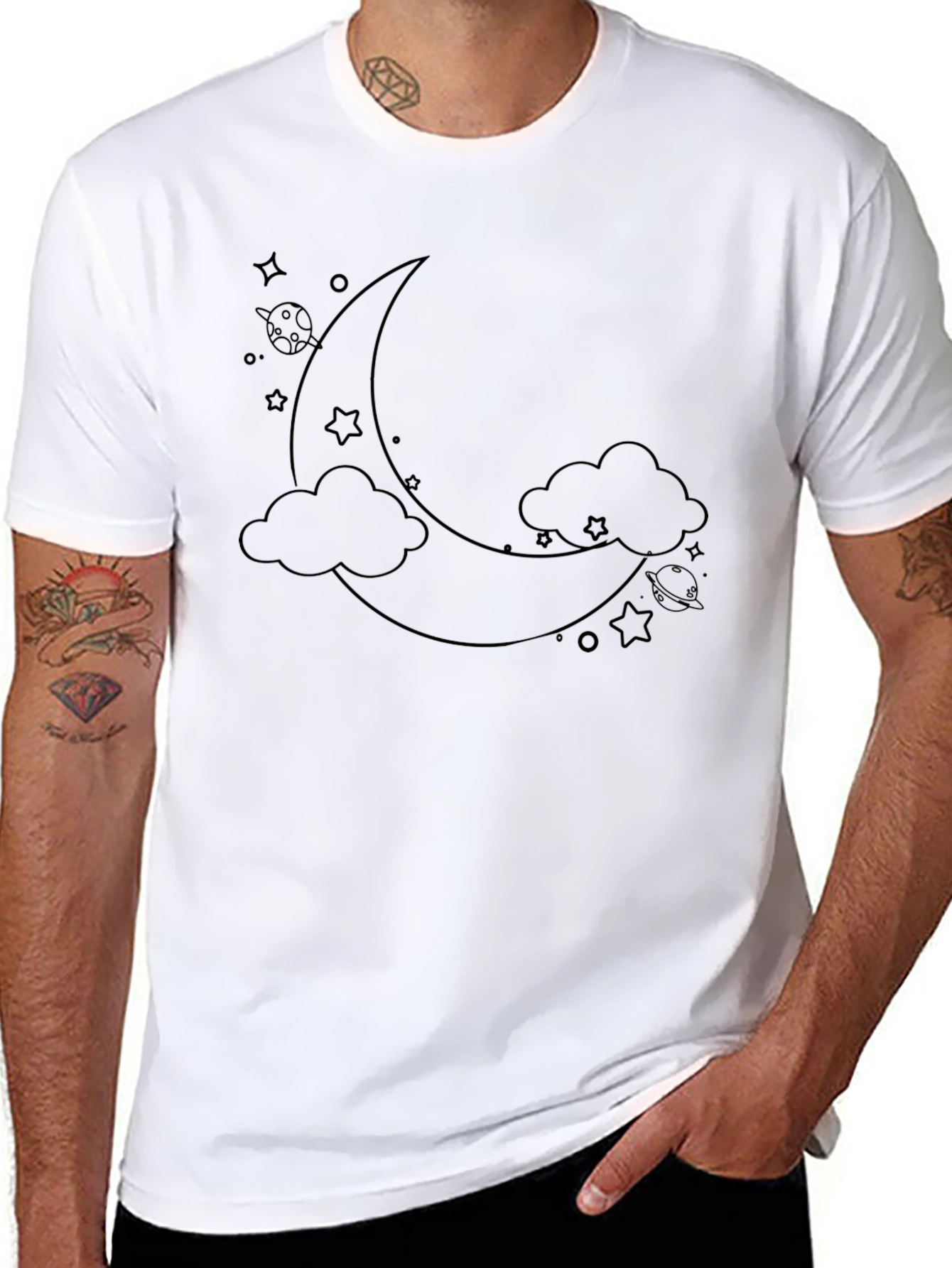 Dreamy Moon & Stars Graphic Tee - Black