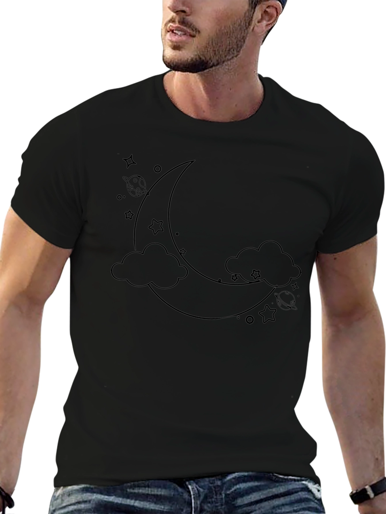 Dreamy Moon & Stars Graphic Tee - Black