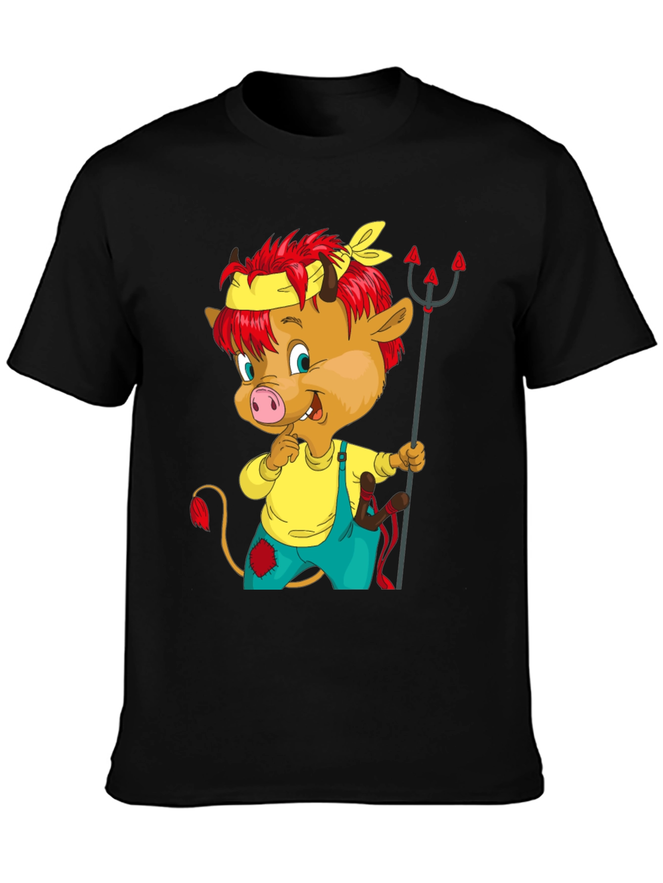 Cartoon Devil Calf T-Shirt - Black
