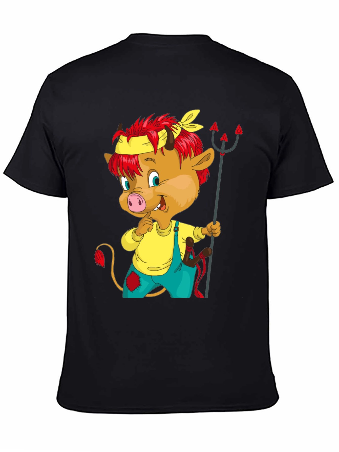 Cartoon Devil Calf T-Shirt - Black