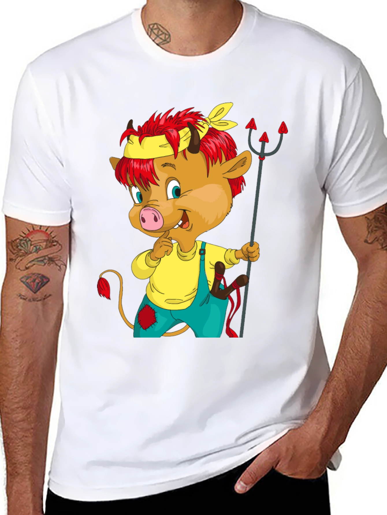Cartoon Devil Calf T-Shirt - Black