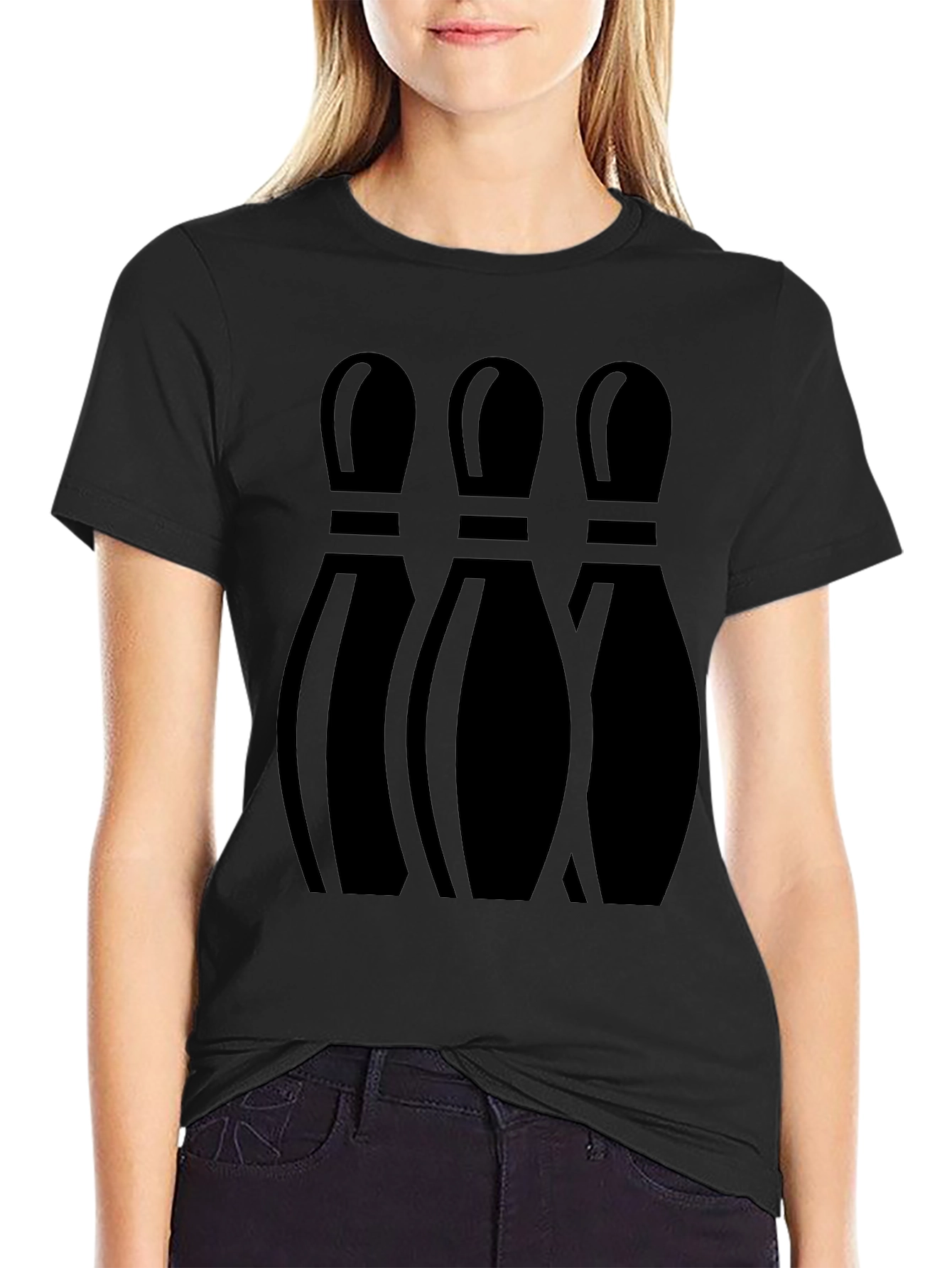 Mens Bowling Pin Graphic Print T-Shirt - Black