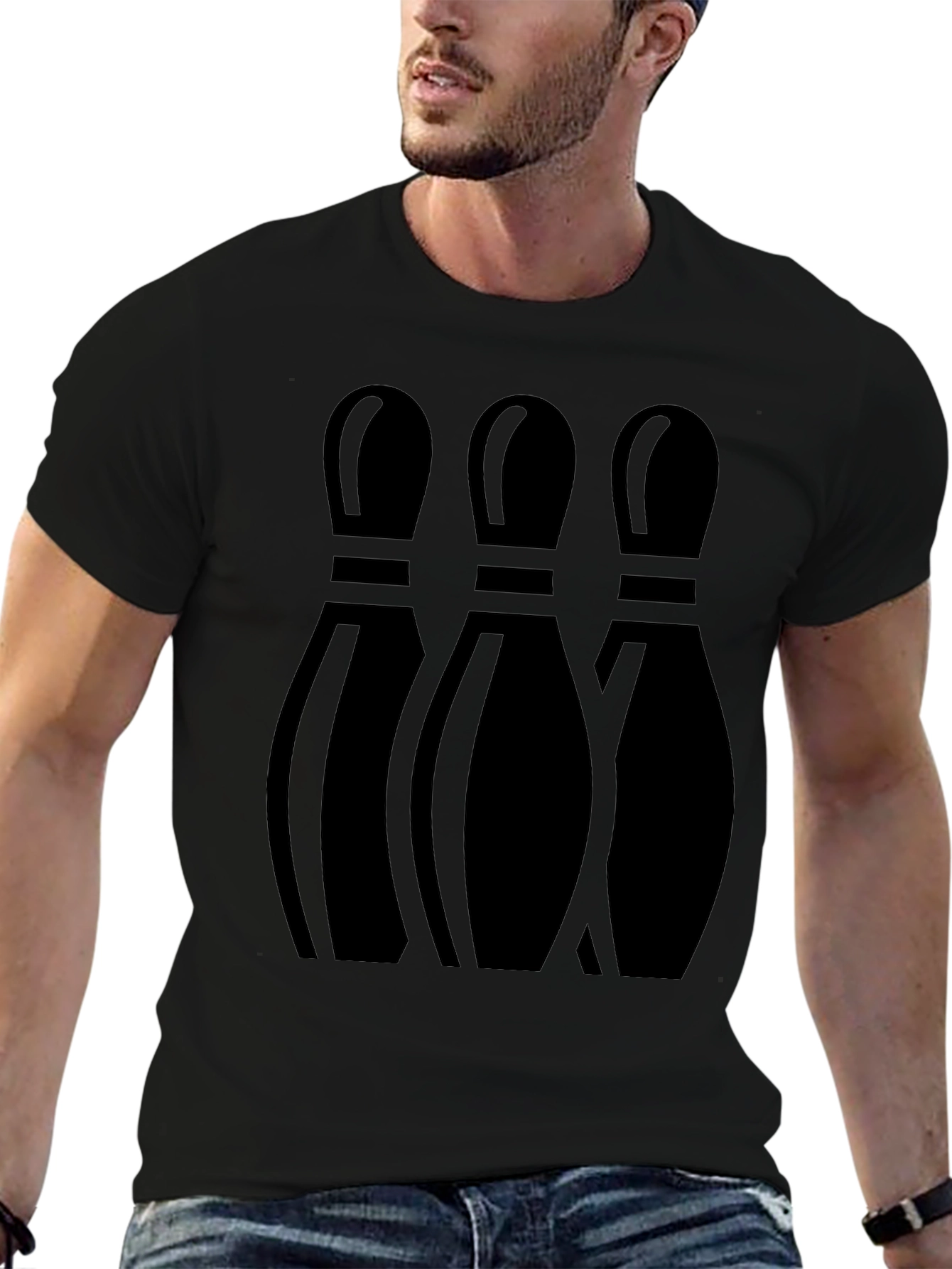 Mens Bowling Pin Graphic Print T-Shirt - Black