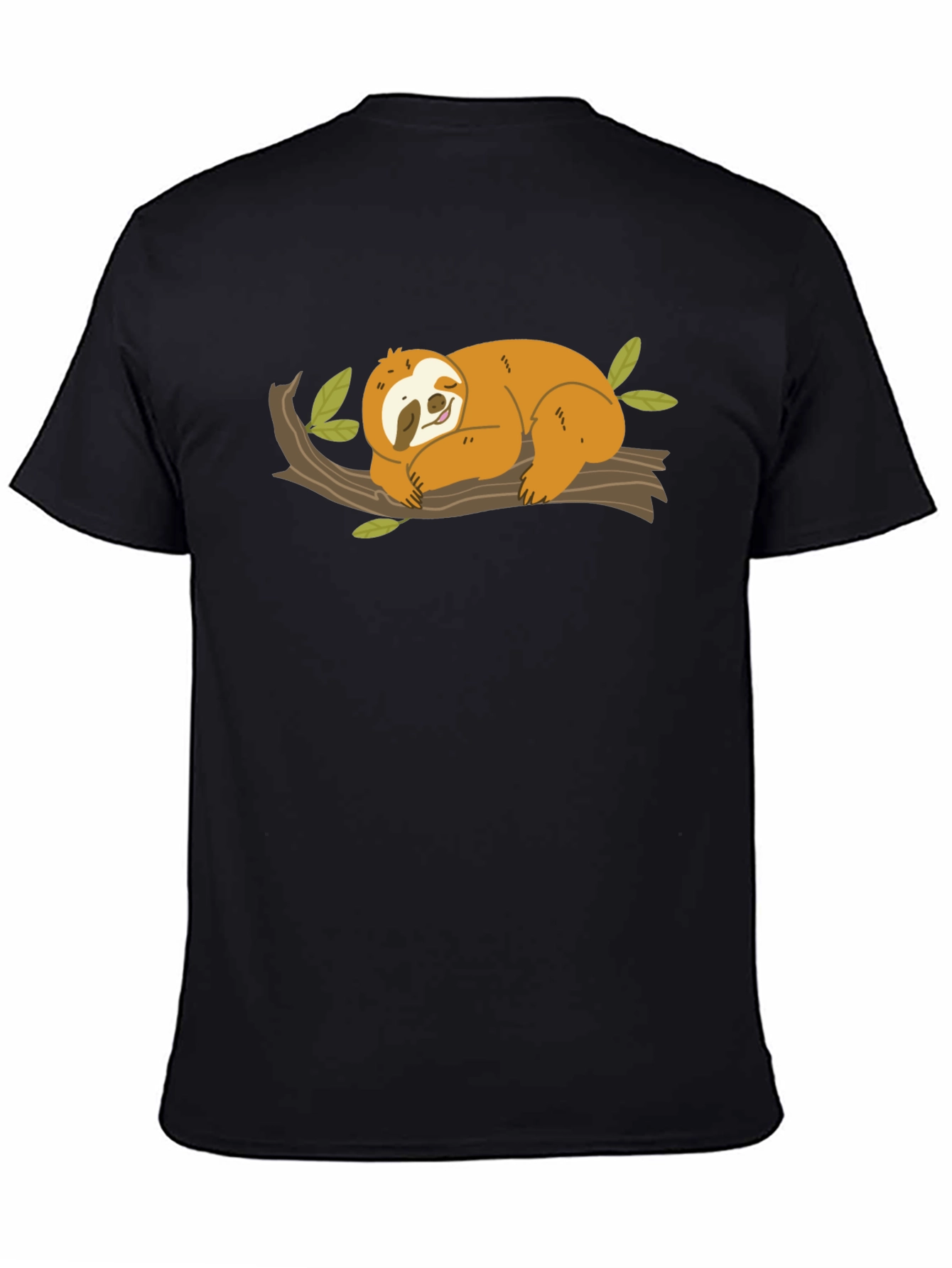 Cute Sloth on Branch Black T-Shirt