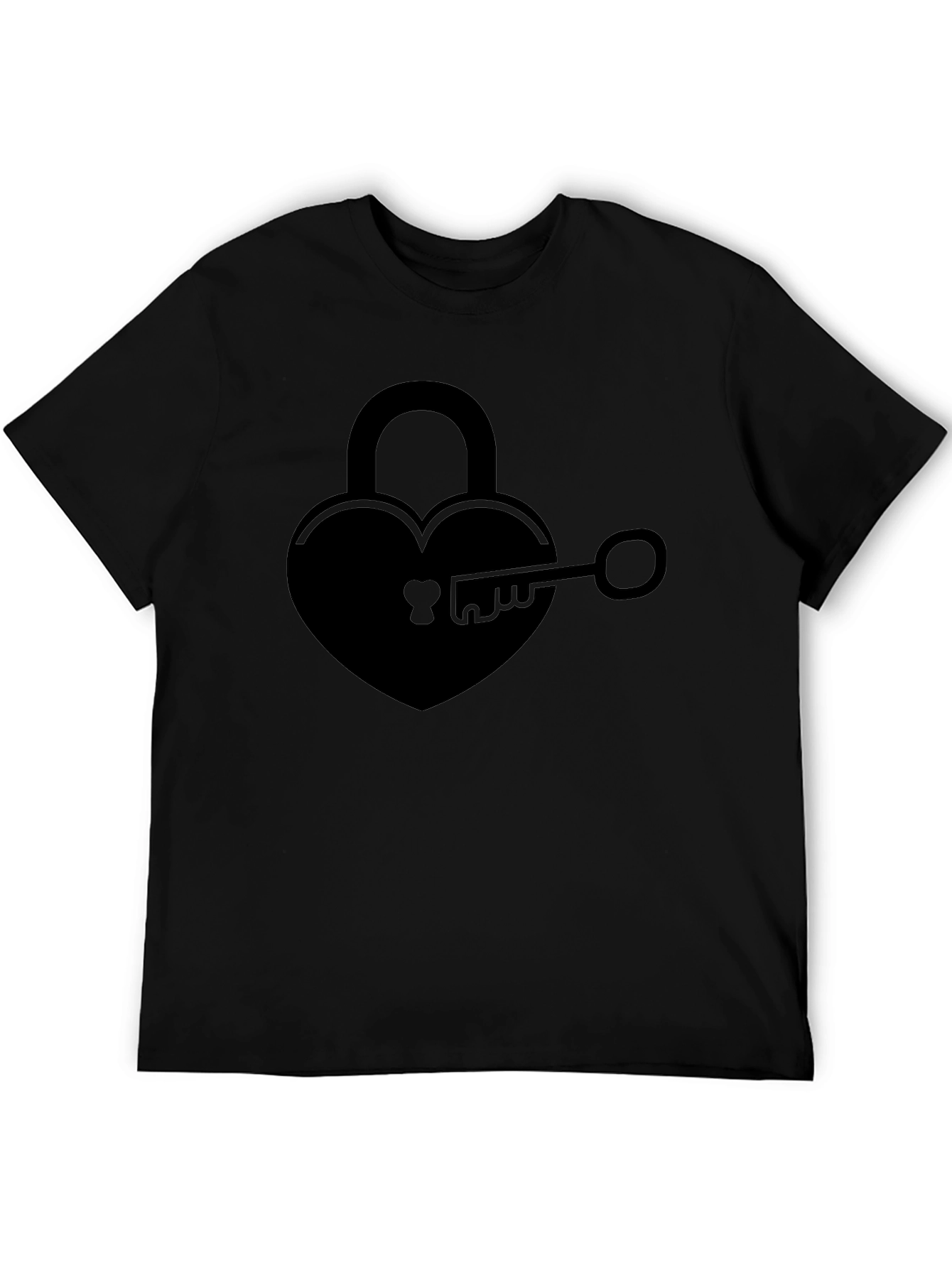 Heart Lock & Key Graphic Tee - Black Cotton