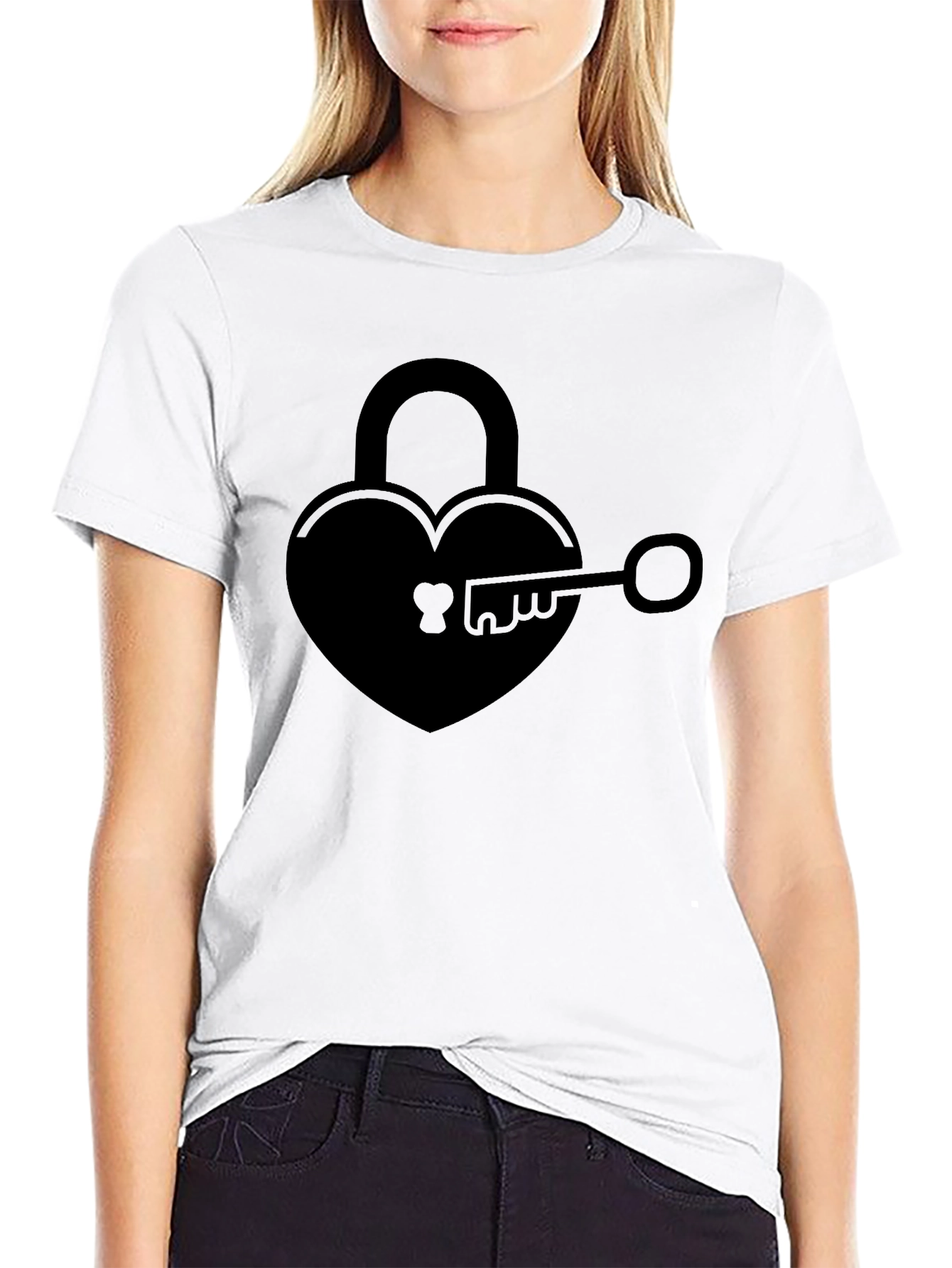Heart Lock & Key Graphic Tee - Black Cotton