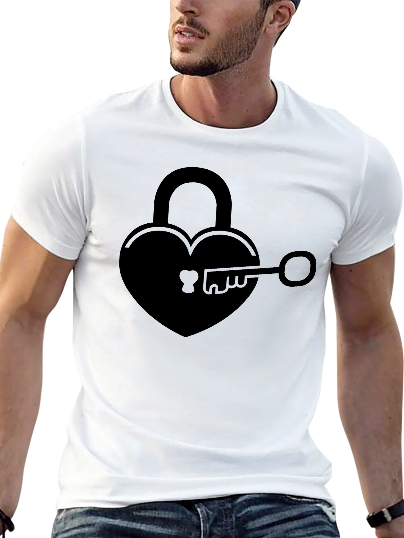 Heart Lock & Key Graphic Tee - Black Cotton