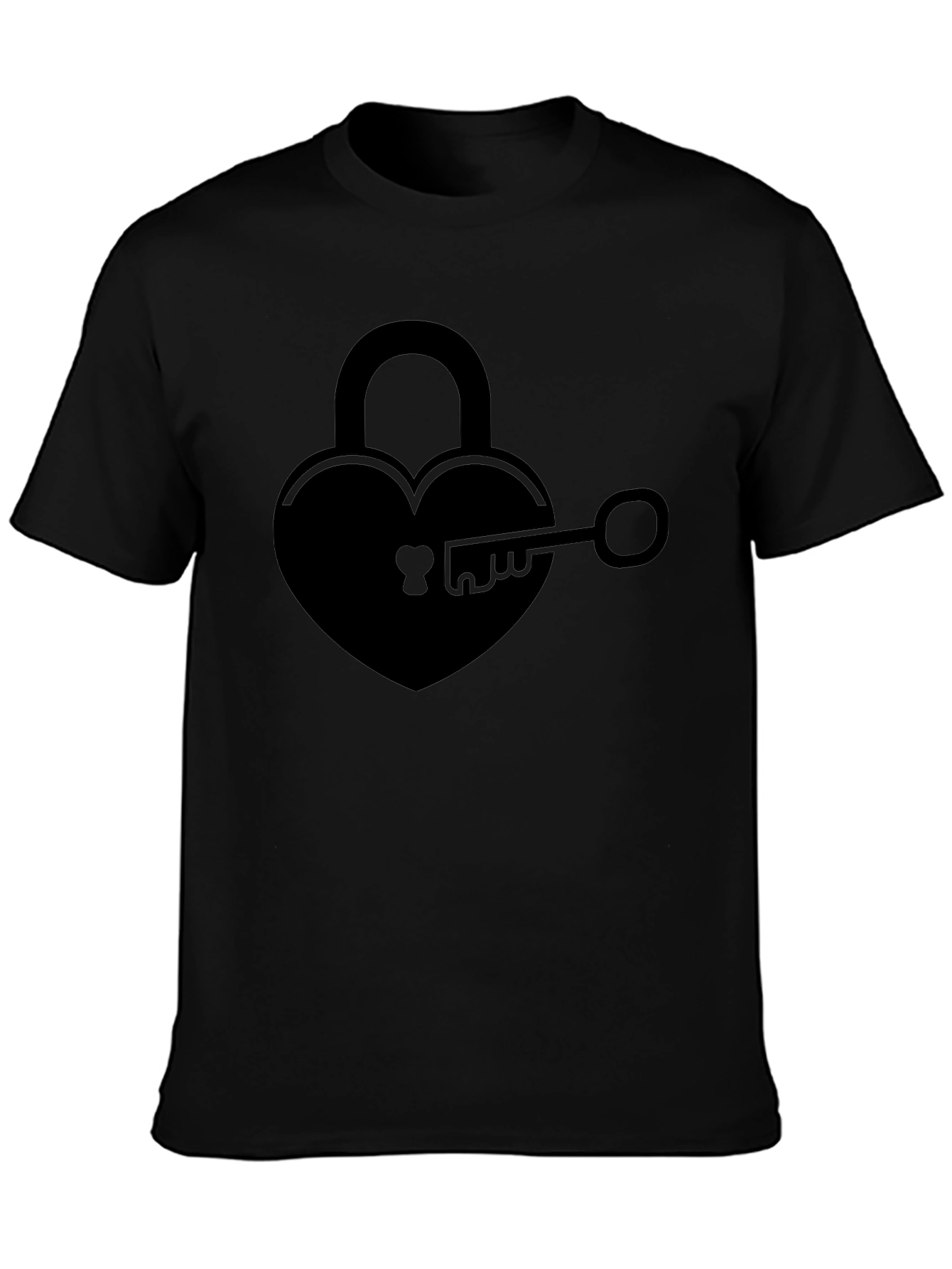 Heart Lock & Key Graphic Tee - Black Cotton