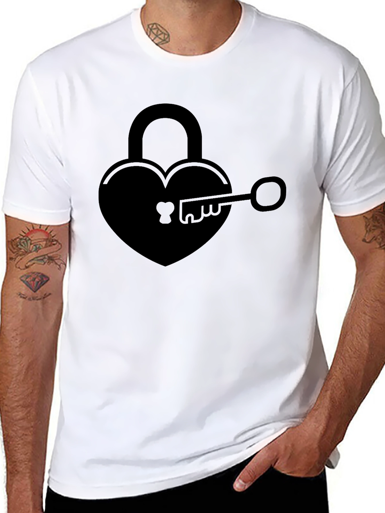 Heart Lock & Key Graphic Tee - Black Cotton