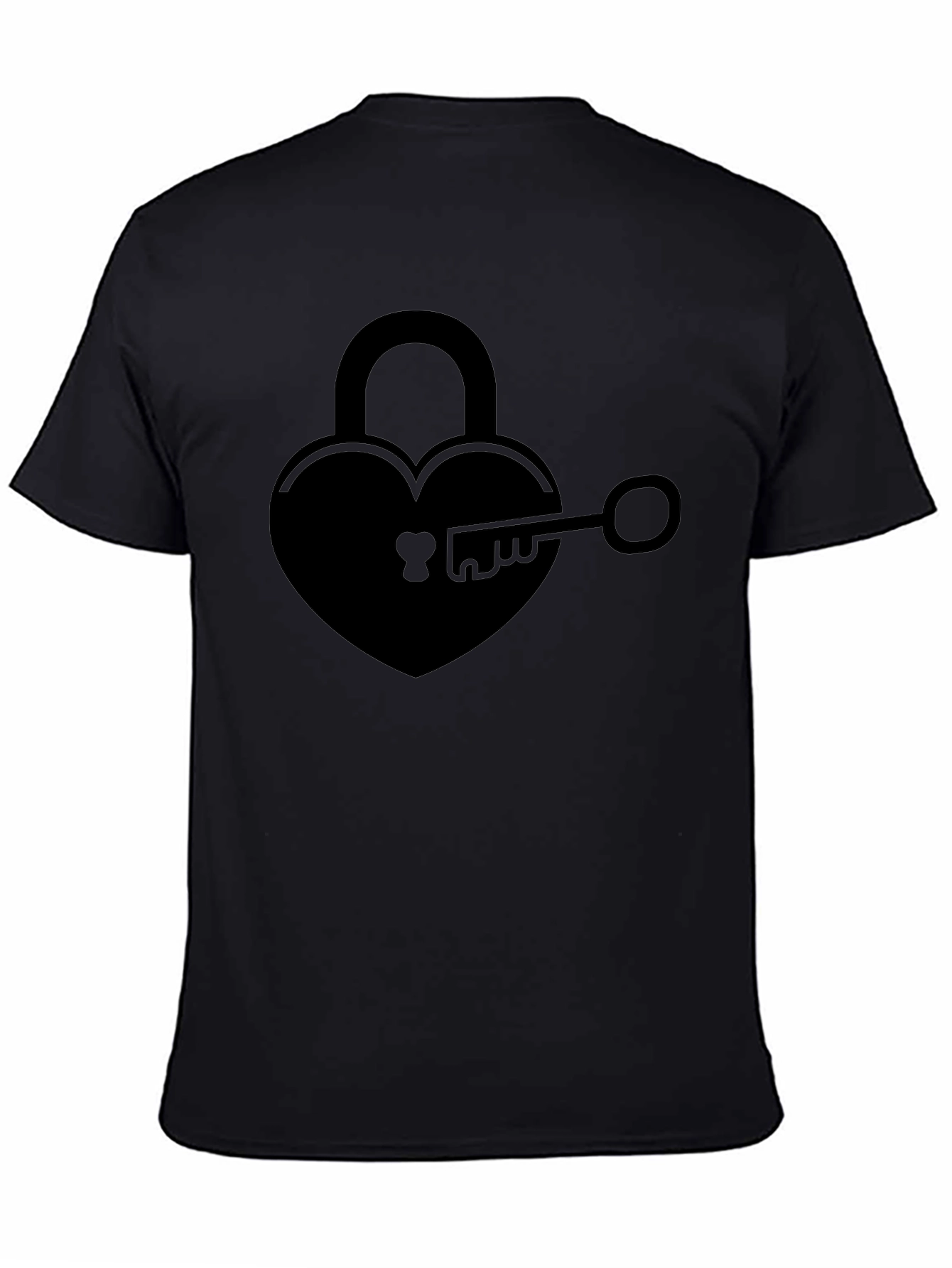 Heart Lock & Key Graphic Tee - Black Cotton