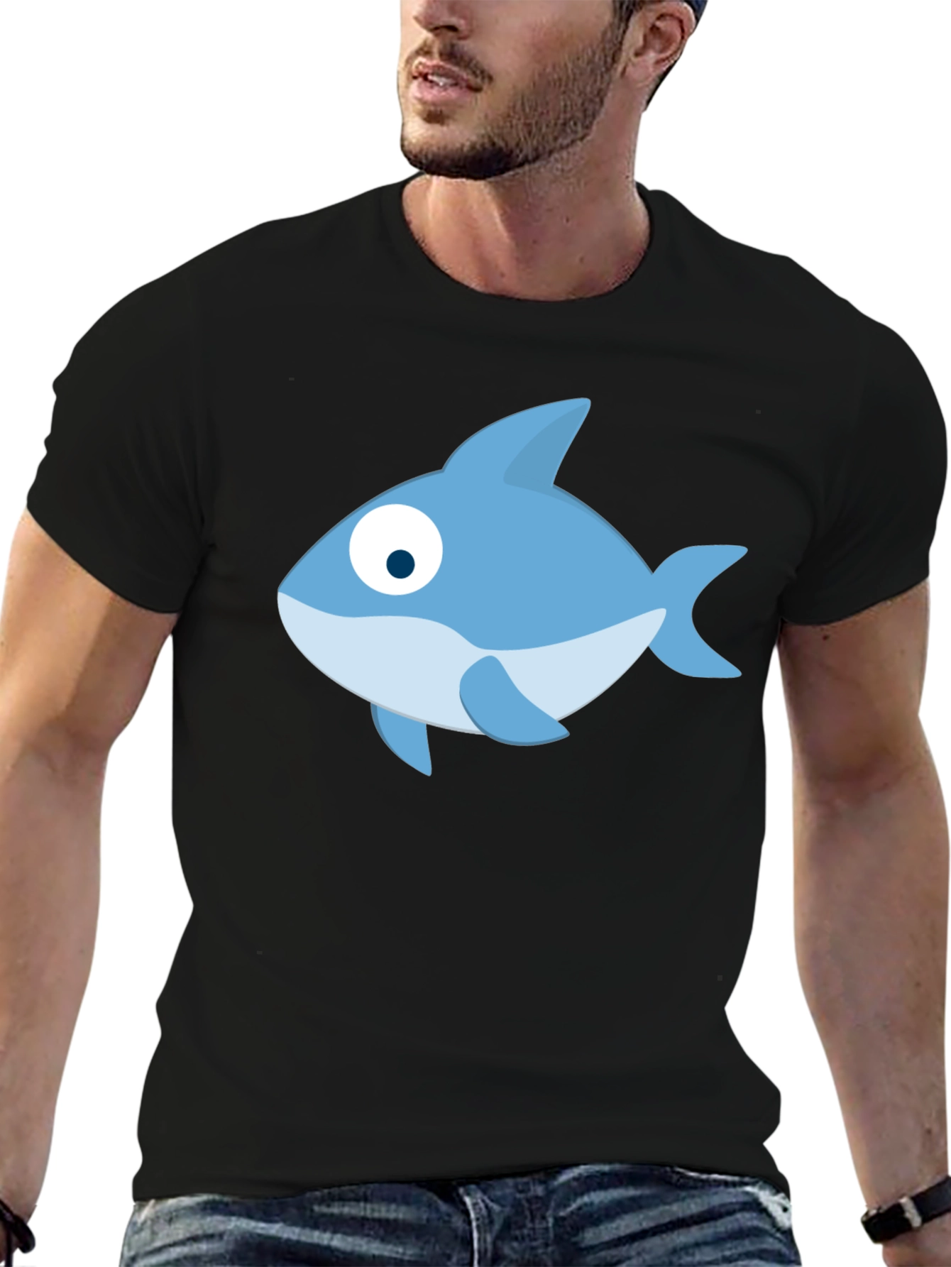Cartoon Fish Black T-Shirt - Casual Style