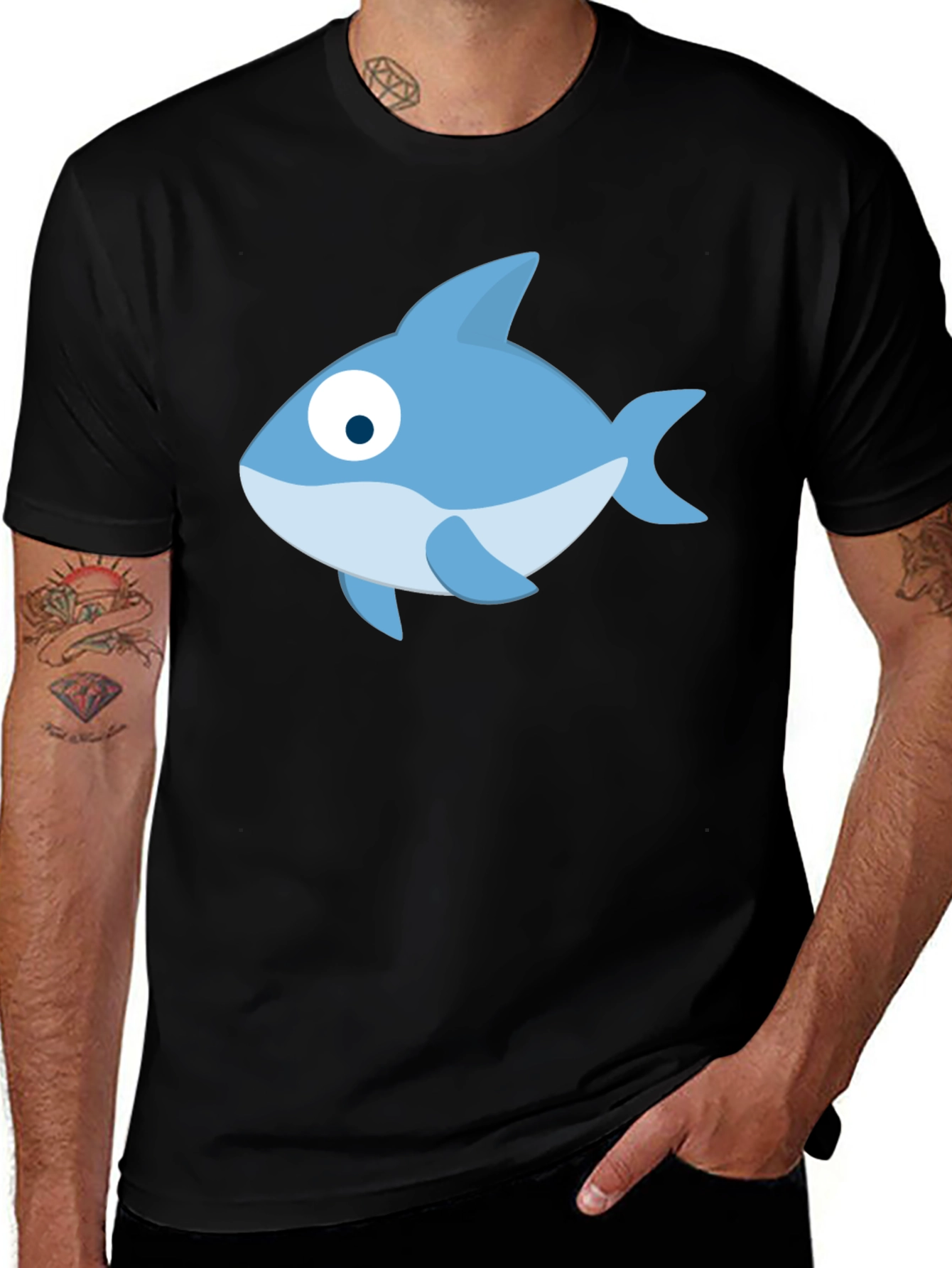Cartoon Fish Black T-Shirt - Casual Style