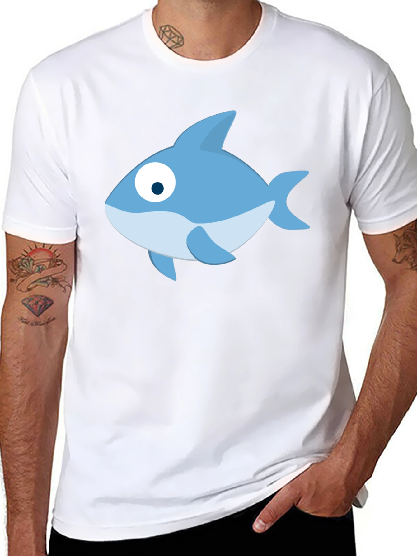 Cartoon Fish Black T-Shirt - Casual Style