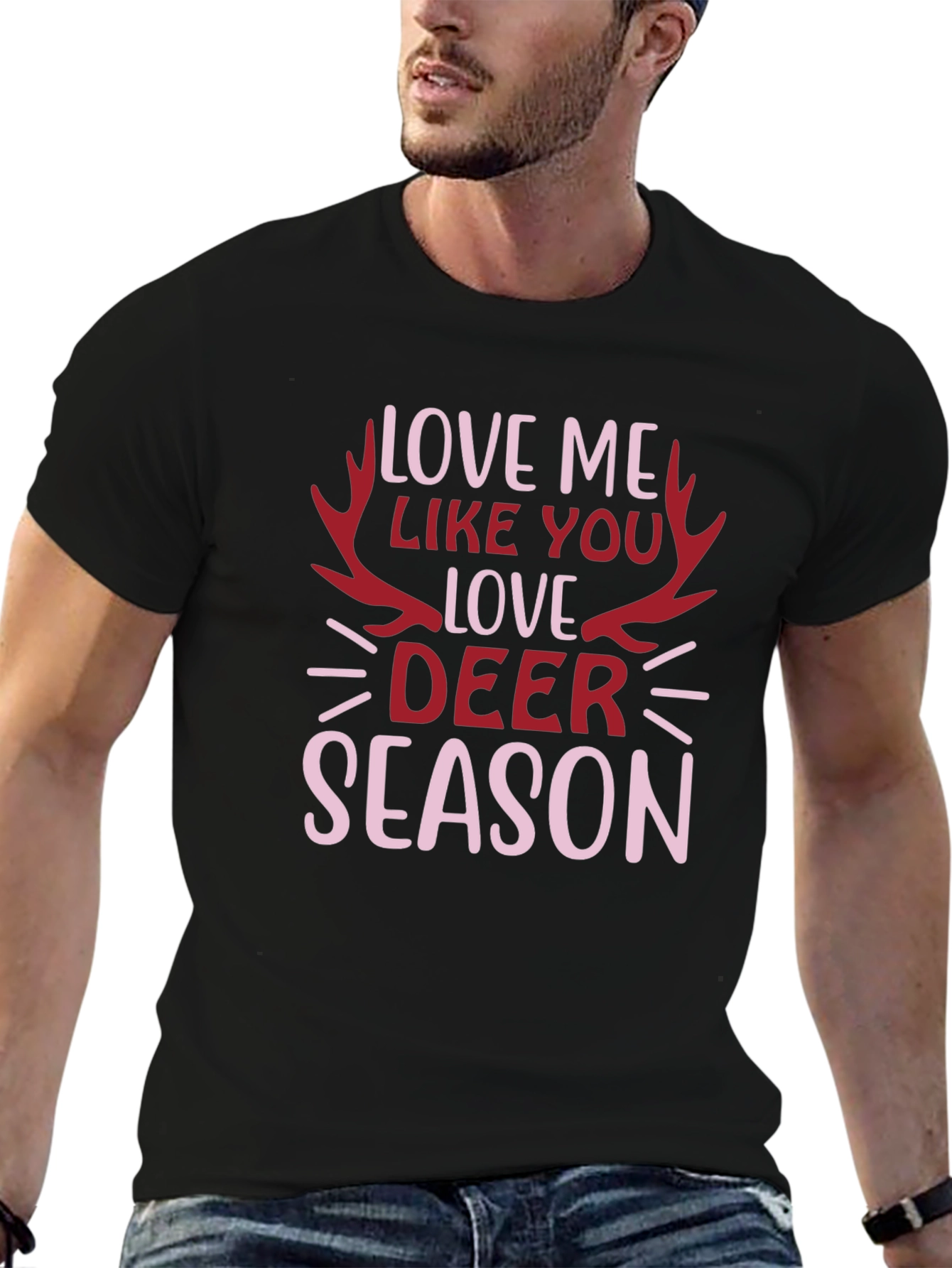 Love Deer Season Graphic Tee - Black Cotton T-Shirt