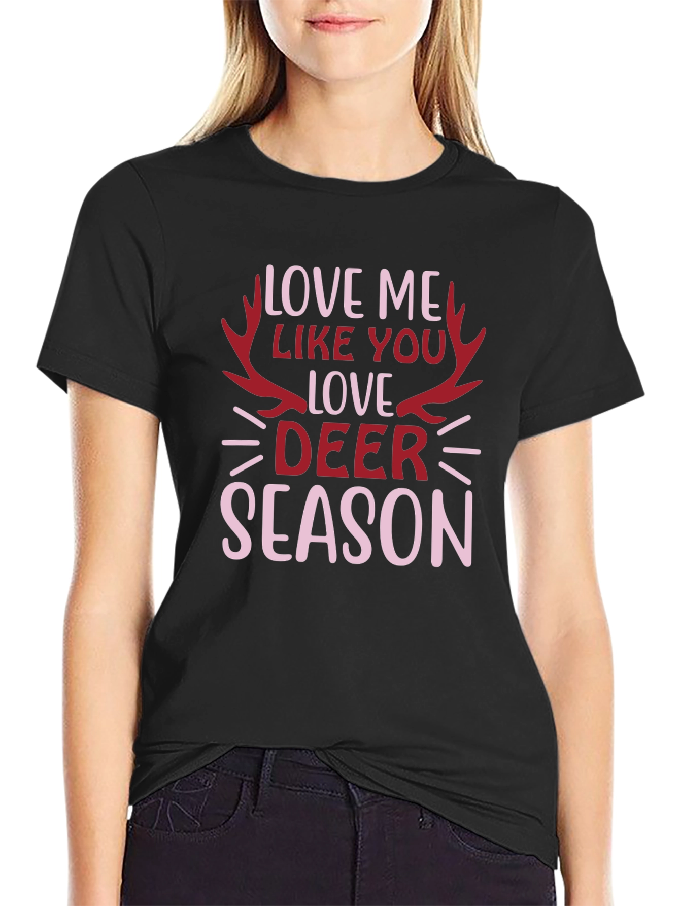 Love Deer Season Graphic Tee - Black Cotton T-Shirt