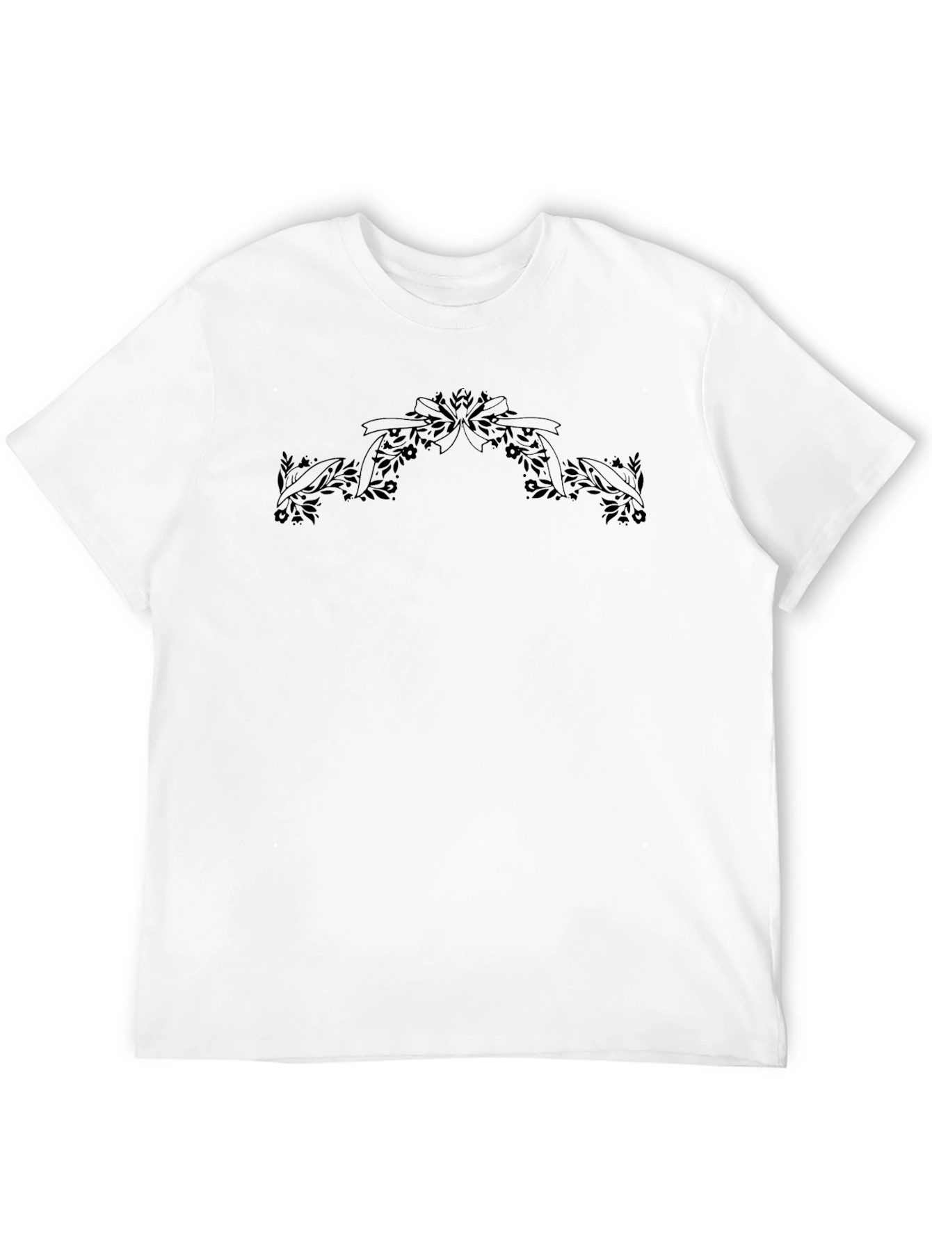 Mens Black T-Shirt with Floral Ribbon Graphic