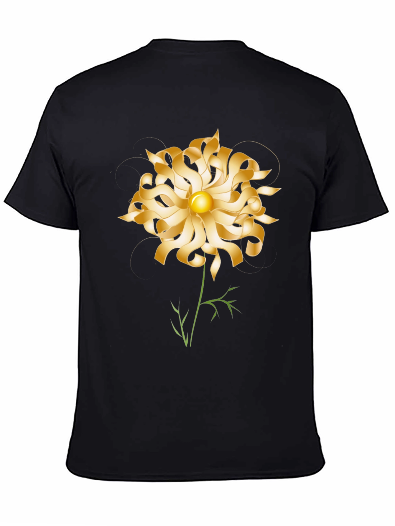 Gold Flower Graphic Black T-Shirt