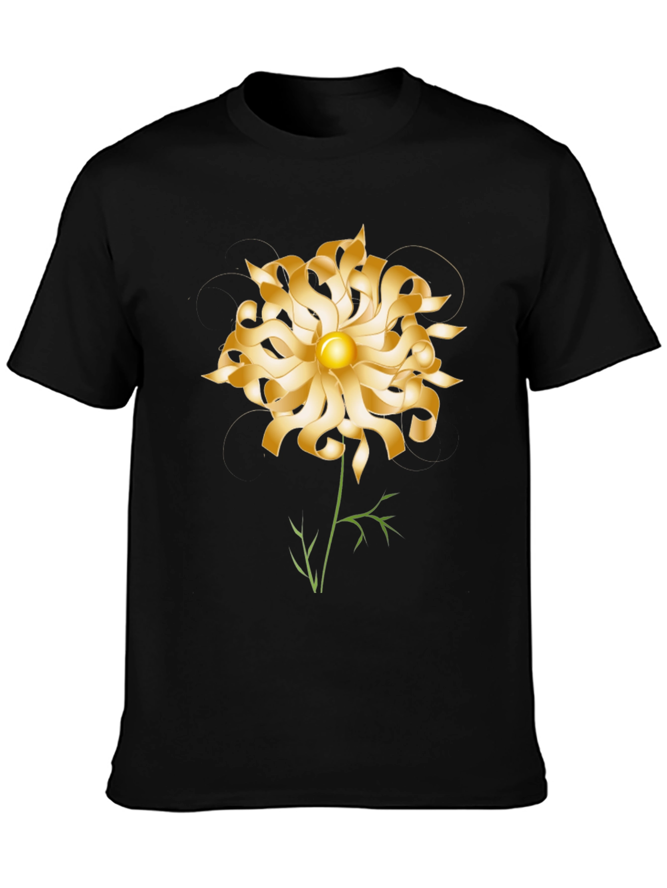 Gold Flower Graphic Black T-Shirt