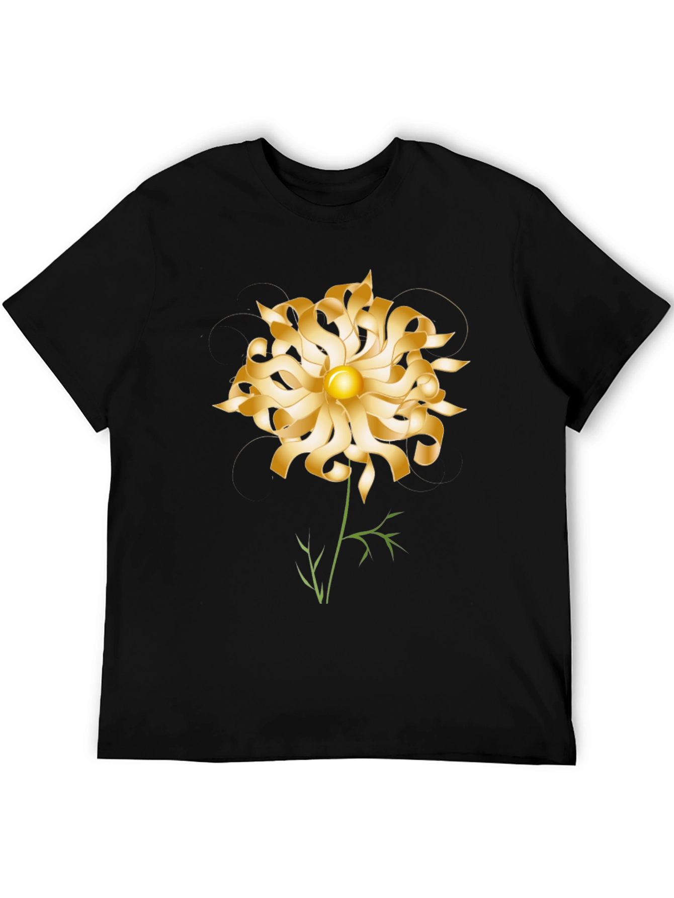 Gold Flower Graphic Black T-Shirt