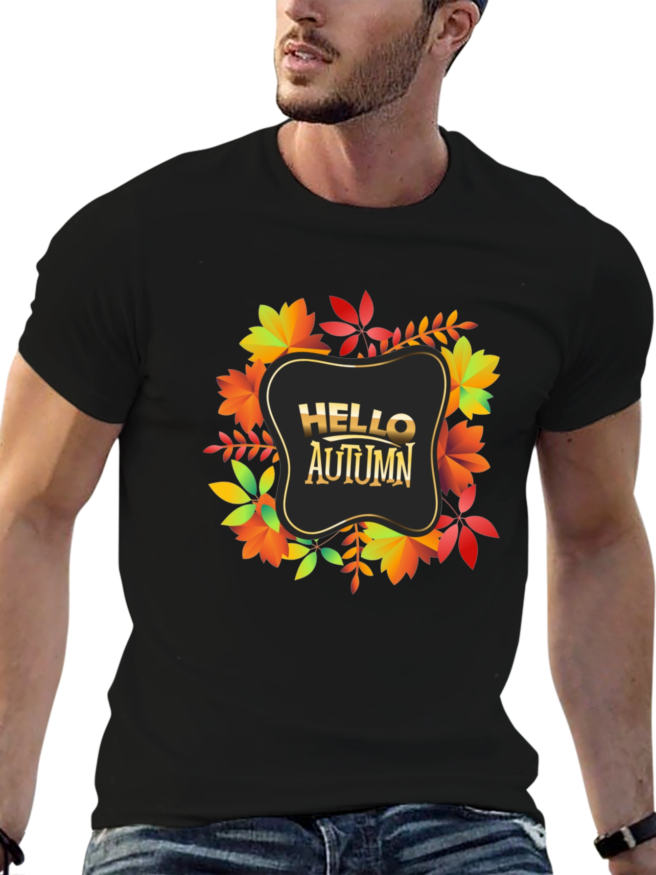 Hello Autumn Black Graphic Tee