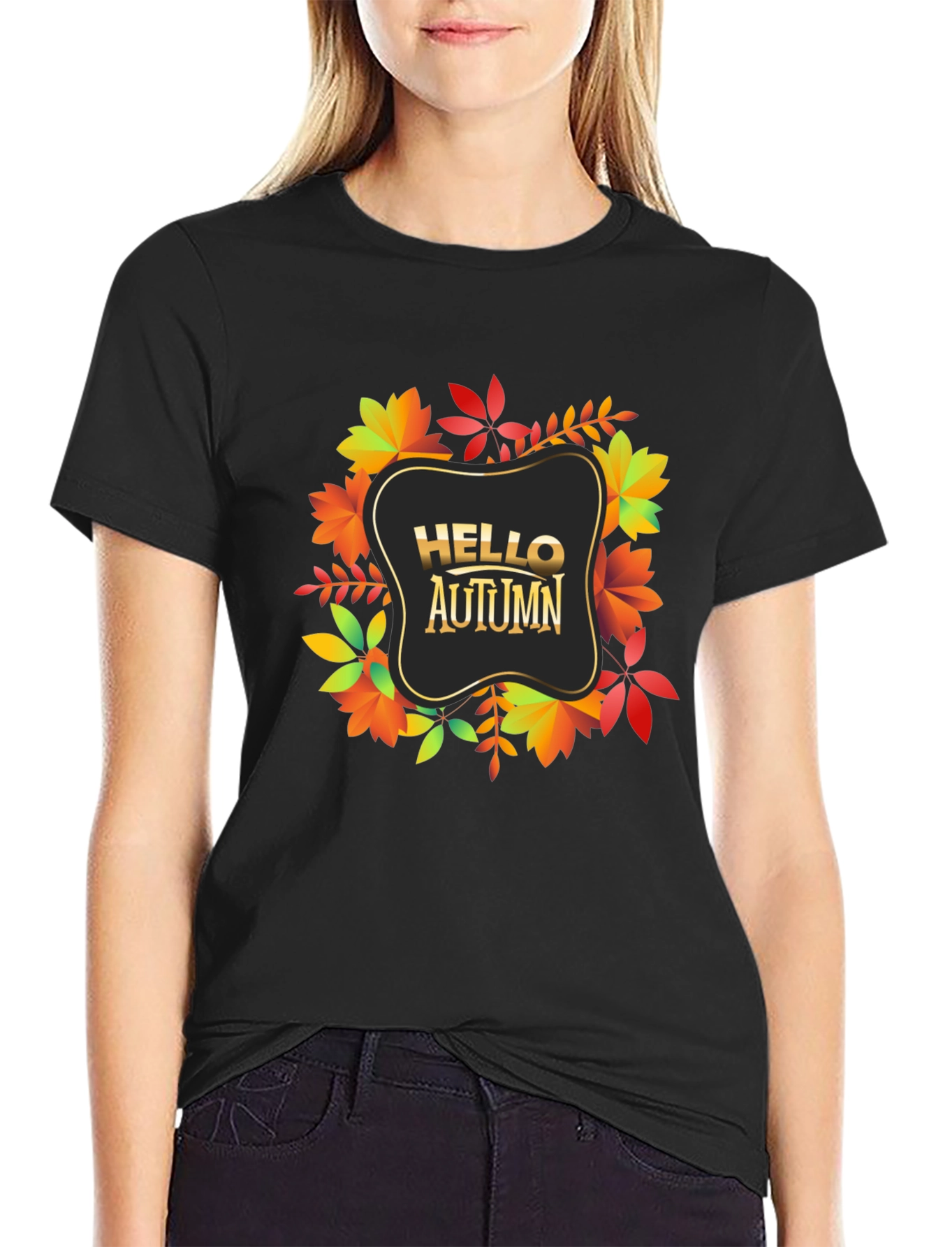 Hello Autumn Black Graphic Tee