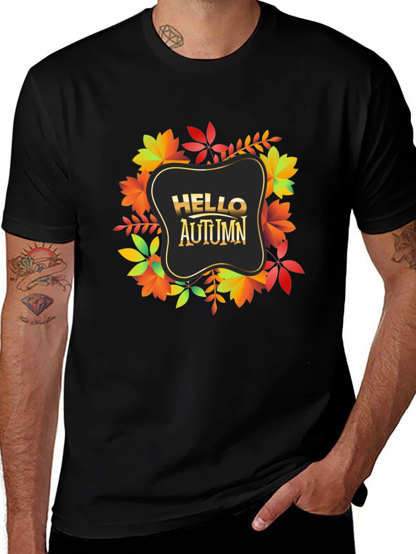 Hello Autumn Black Graphic Tee