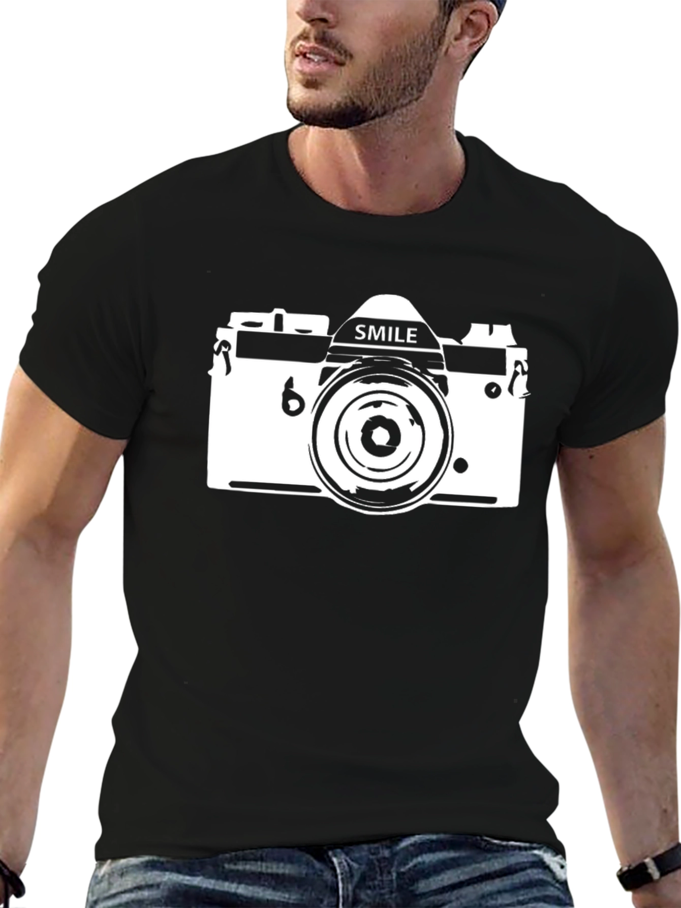 Smile Camera Graphic T-Shirt - Black