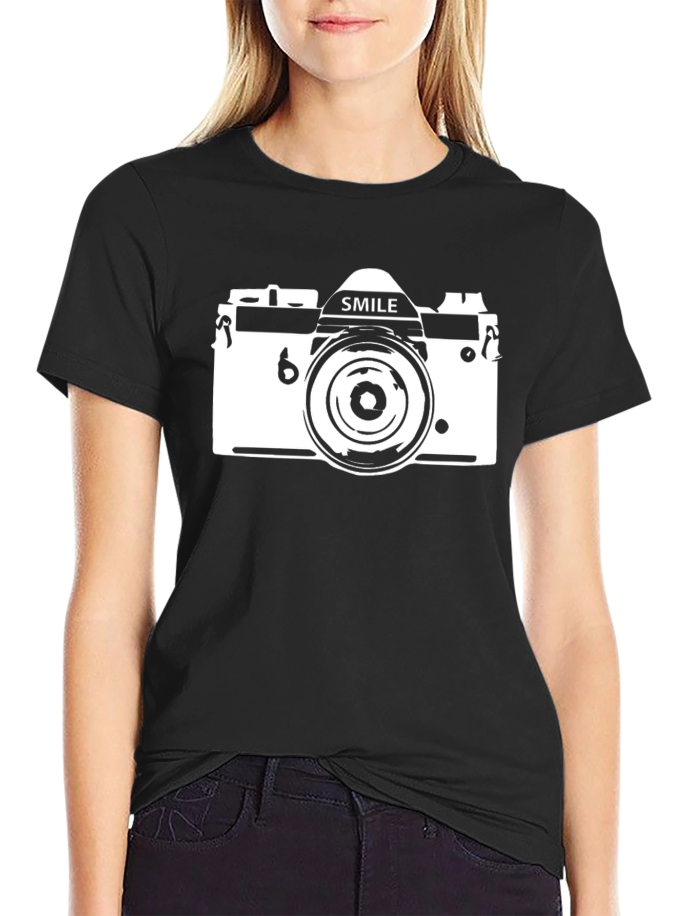 Smile Camera Graphic T-Shirt - Black